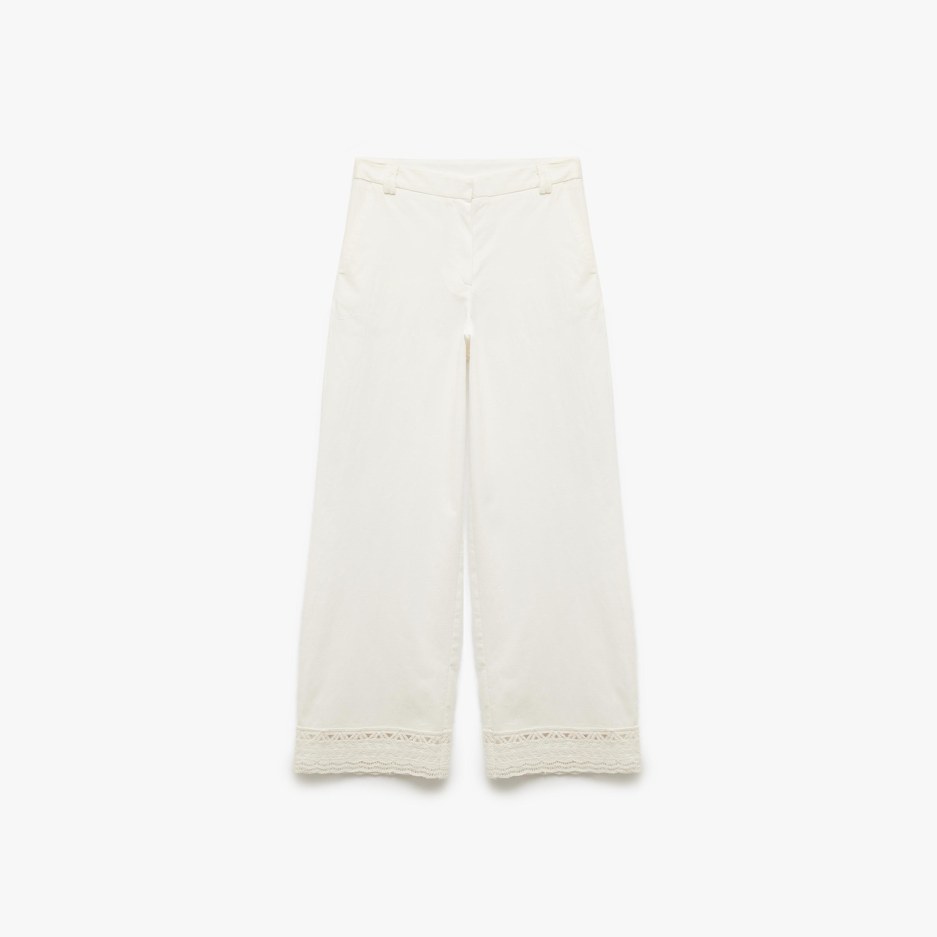 KOTON White Zip Fly Wide Leg Women's Trousers-women-clothing-bottoms-trousers-image-4