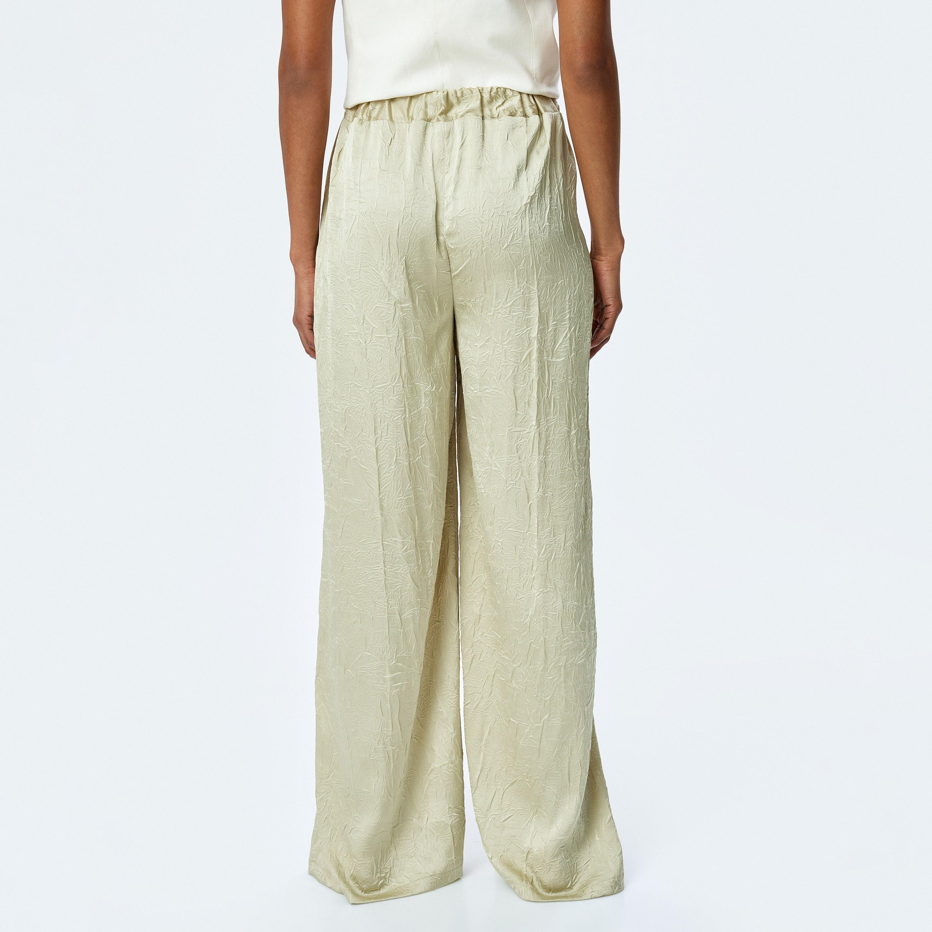 Koton Green Crinkled Elasticated Waist Women's Trousers-women-clothing-bottoms-trousers-image-3