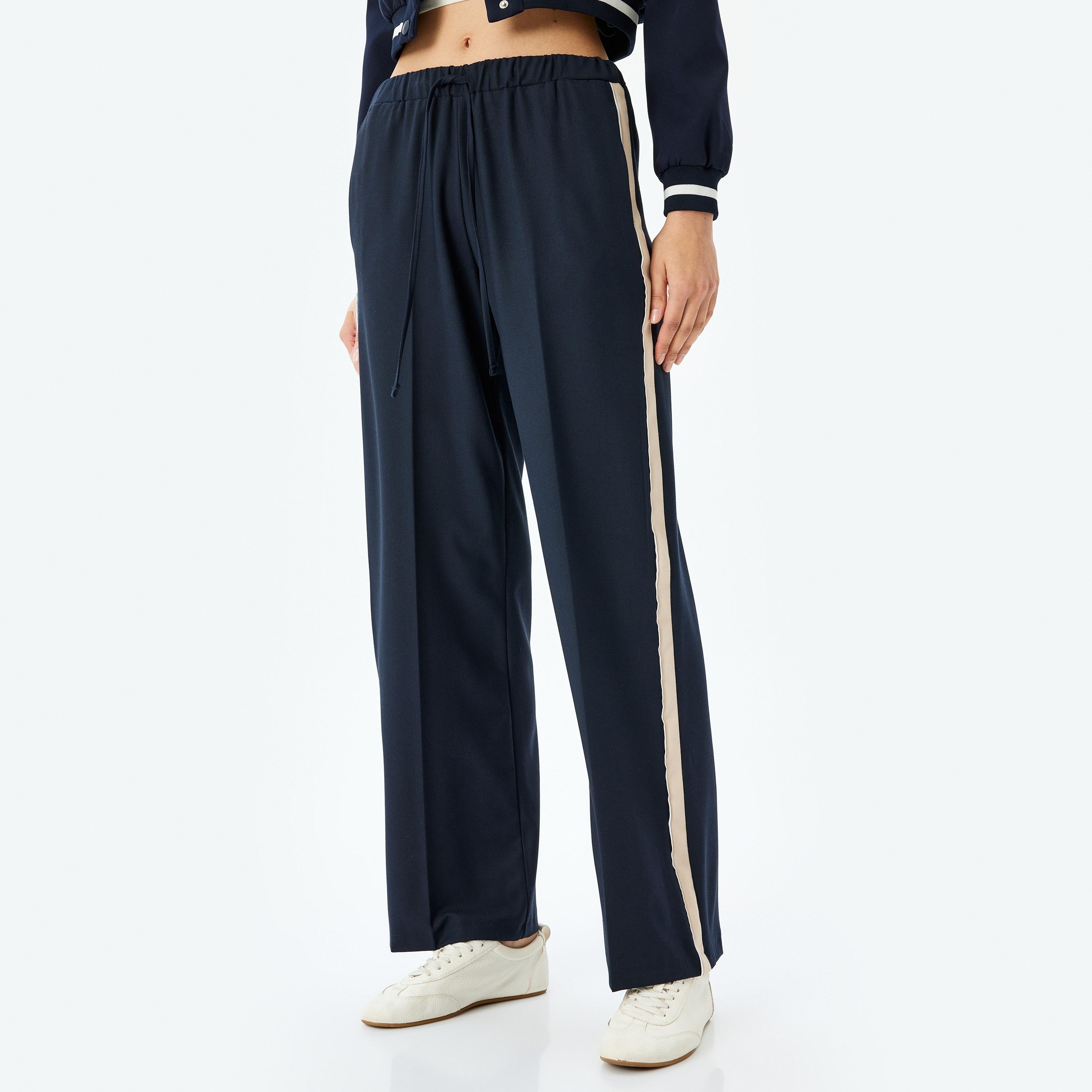 Koton Dark Blue Side Tape Drawstring Women's Trousers-women-clothing-bottoms-trousers-image-1