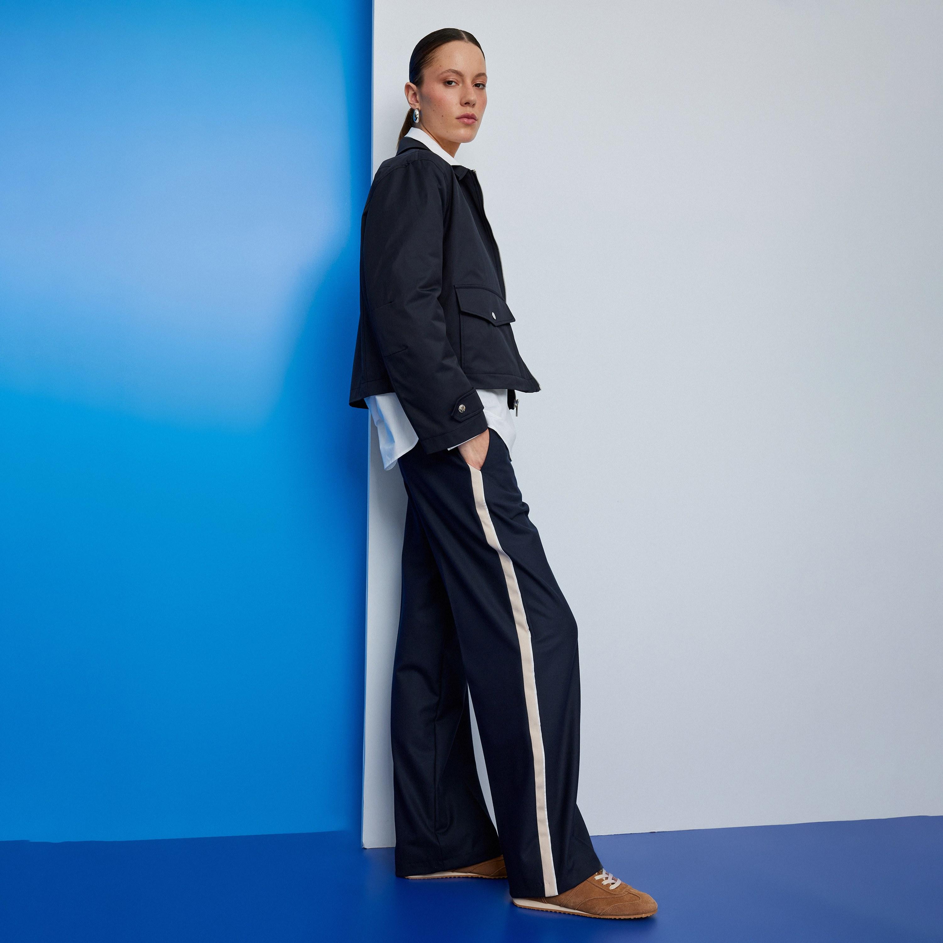 Koton Dark Blue Side Tape Drawstring Women's Trousers-women-clothing-bottoms-trousers-image-2