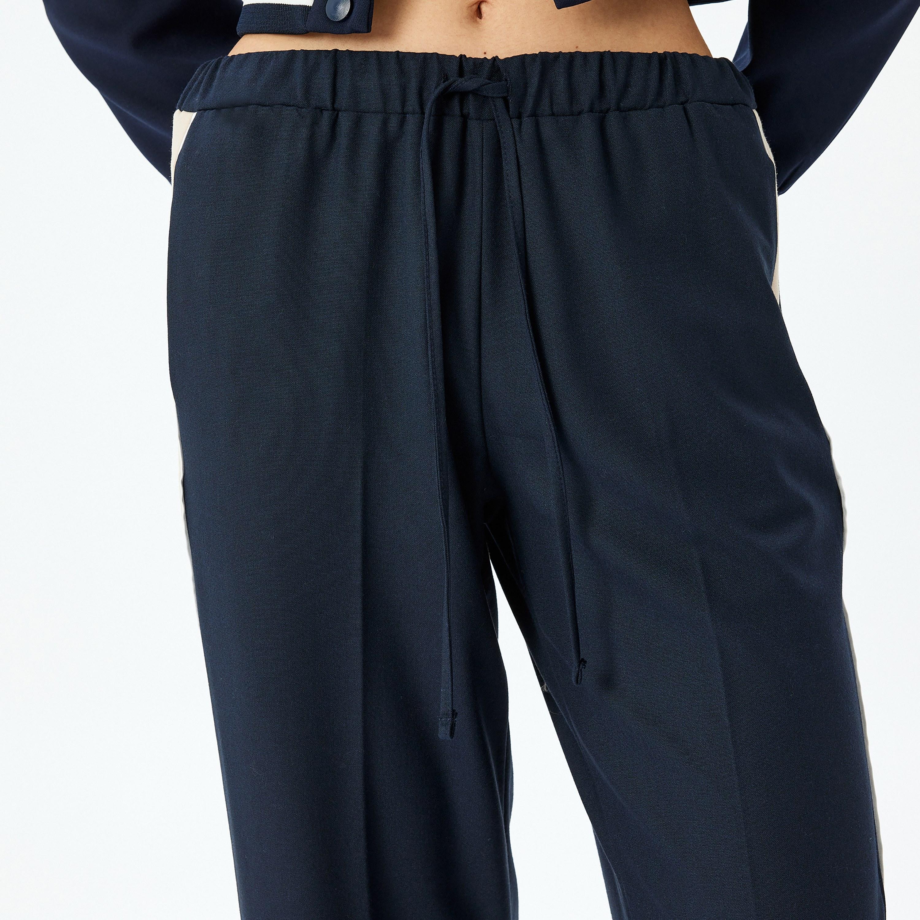 Koton Dark Blue Side Tape Drawstring Women's Trousers-women-clothing-bottoms-trousers-image-4