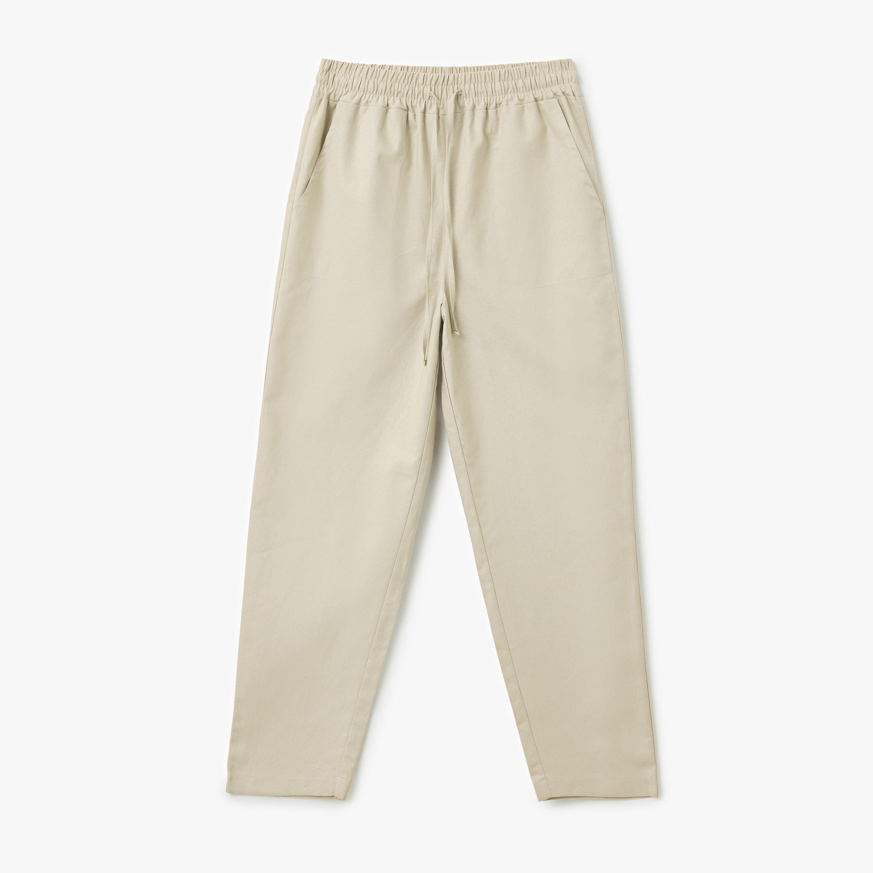 Koton Beige Plain Drawstring Women's Trousers-women-clothing-bottoms-trousers-image-4