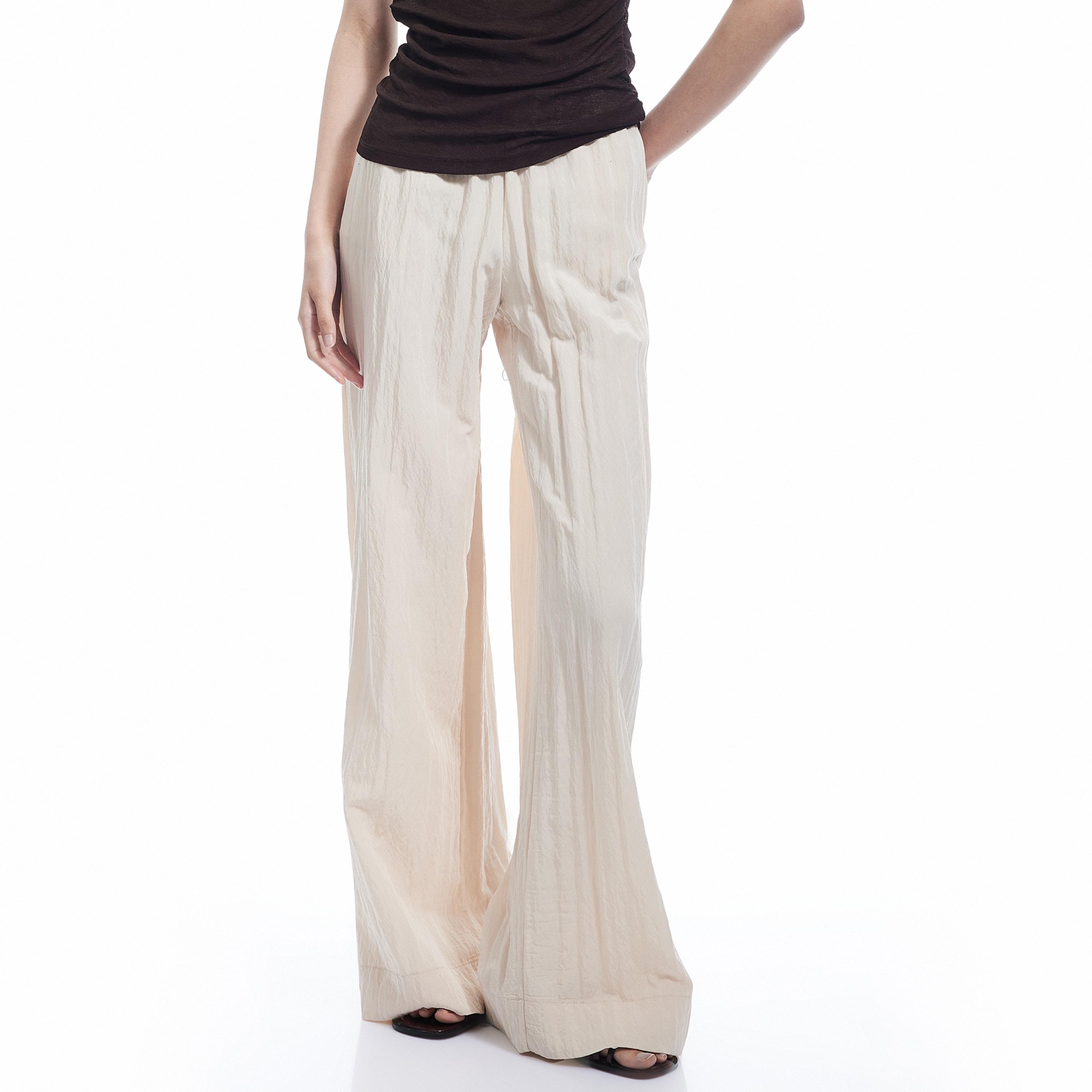 KOTON Beige Textured Elasticated Waist Wide Leg Women's Trousers-women-clothing-bottoms-trousers-image-1