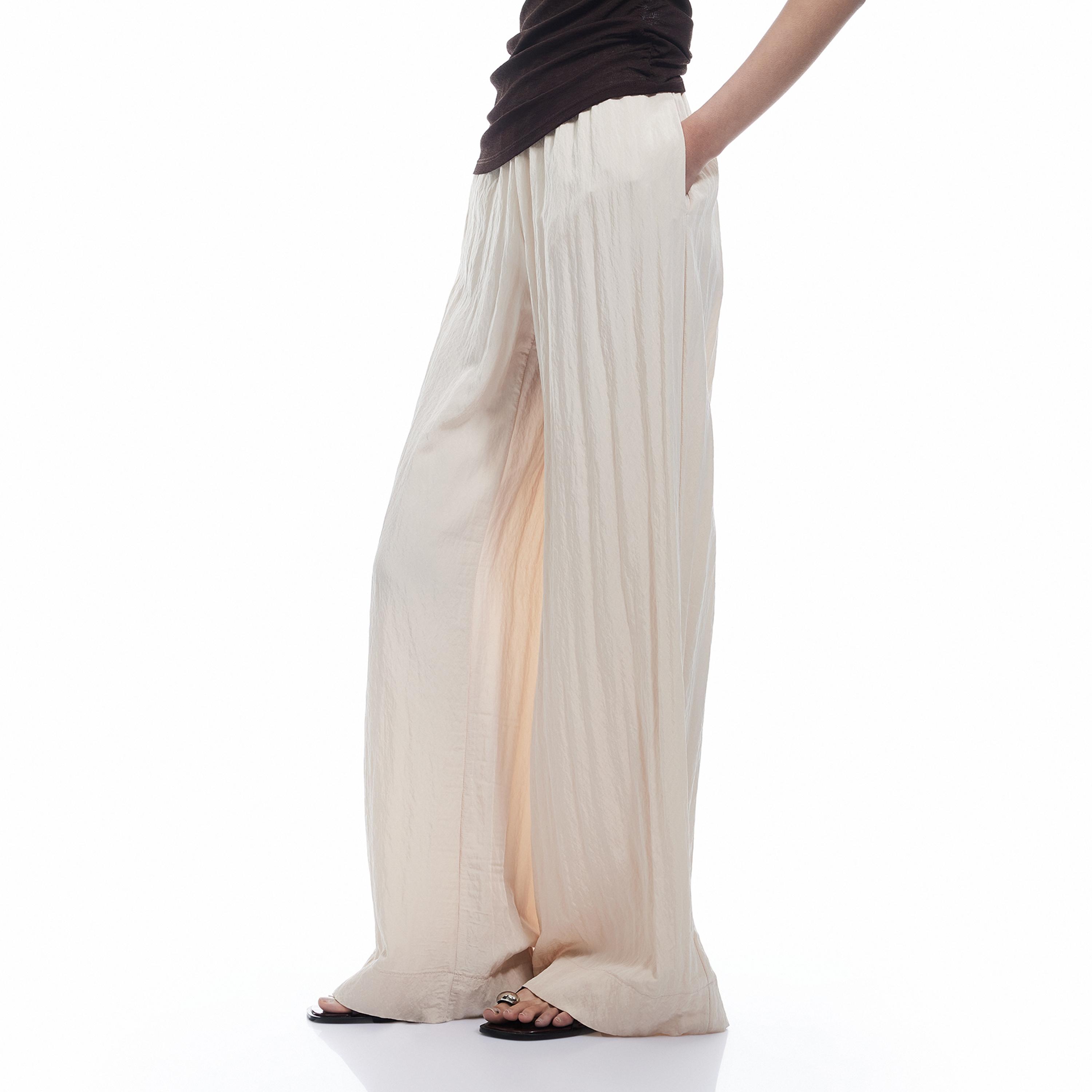 KOTON Beige Textured Elasticated Waist Wide Leg Women's Trousers-women-clothing-bottoms-trousers-image-3