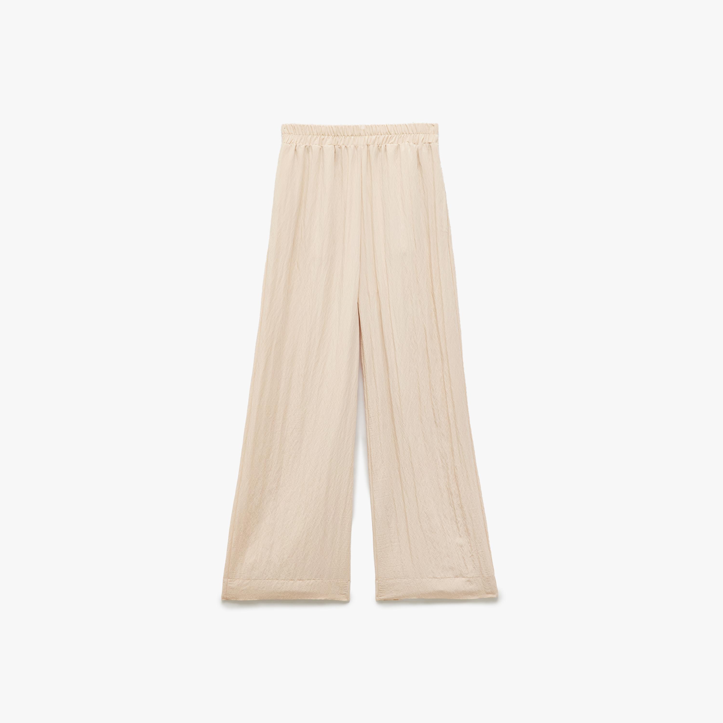 KOTON Beige Textured Elasticated Waist Wide Leg Women's Trousers-women-clothing-bottoms-trousers-image-4