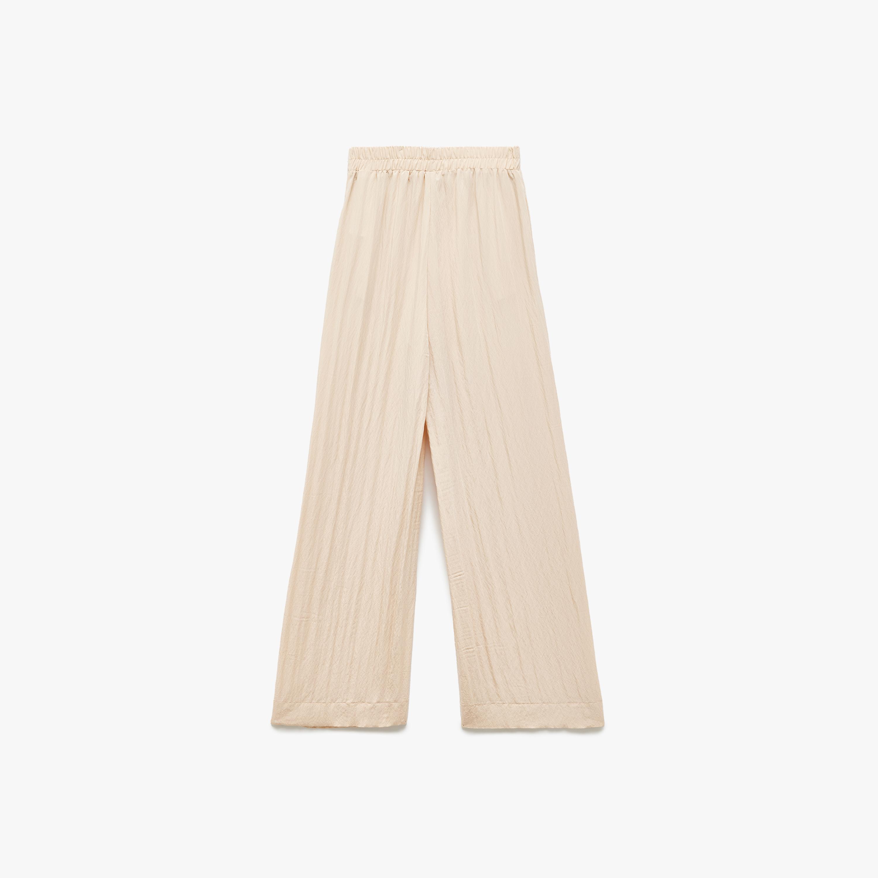 KOTON Beige Textured Elasticated Waist Wide Leg Women's Trousers-women-clothing-bottoms-trousers-image-5