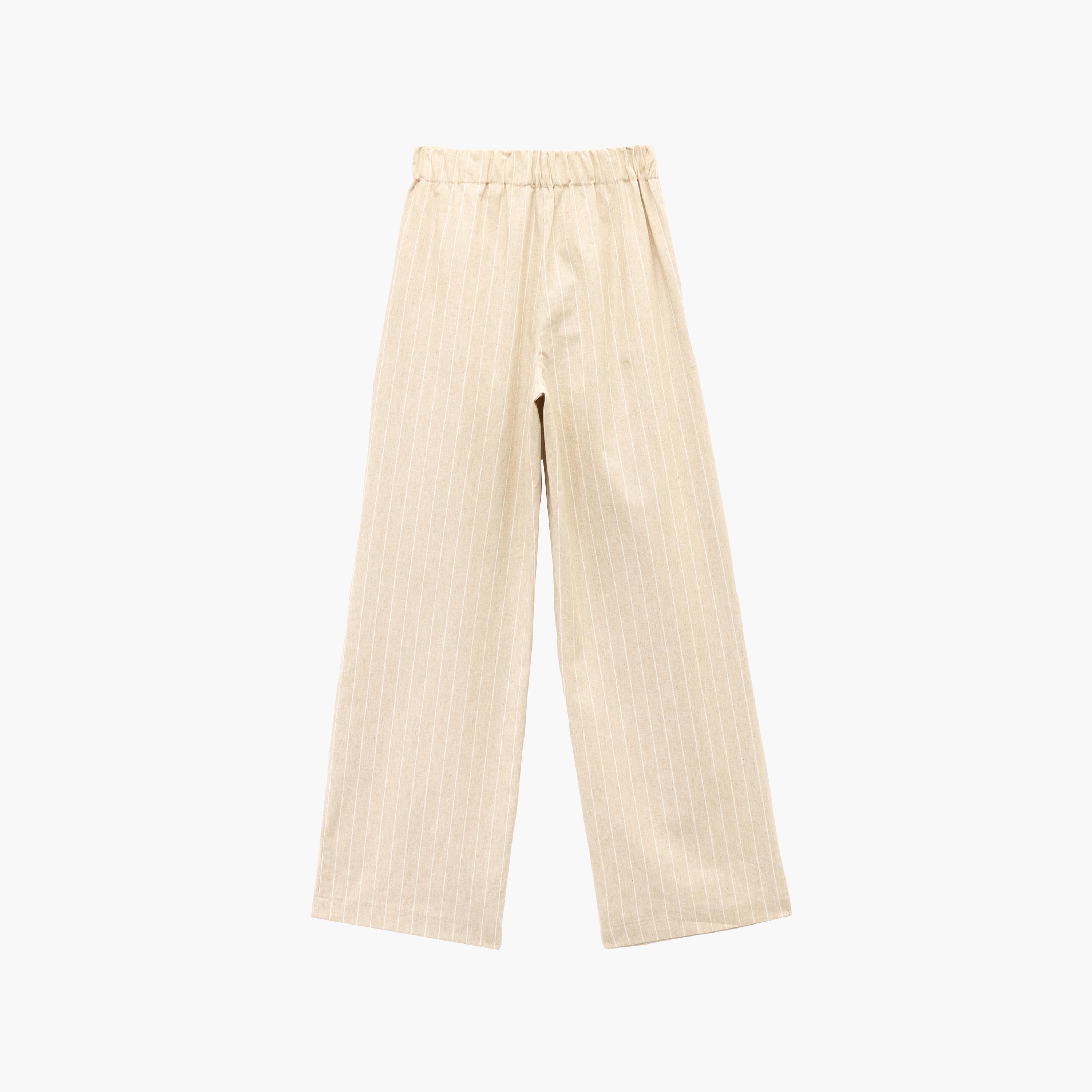 KOTON Beige Striped Linen Semi-Elasticated Waist Wide Leg Women's Trousers-women-clothing-bottoms-trousers-image-7