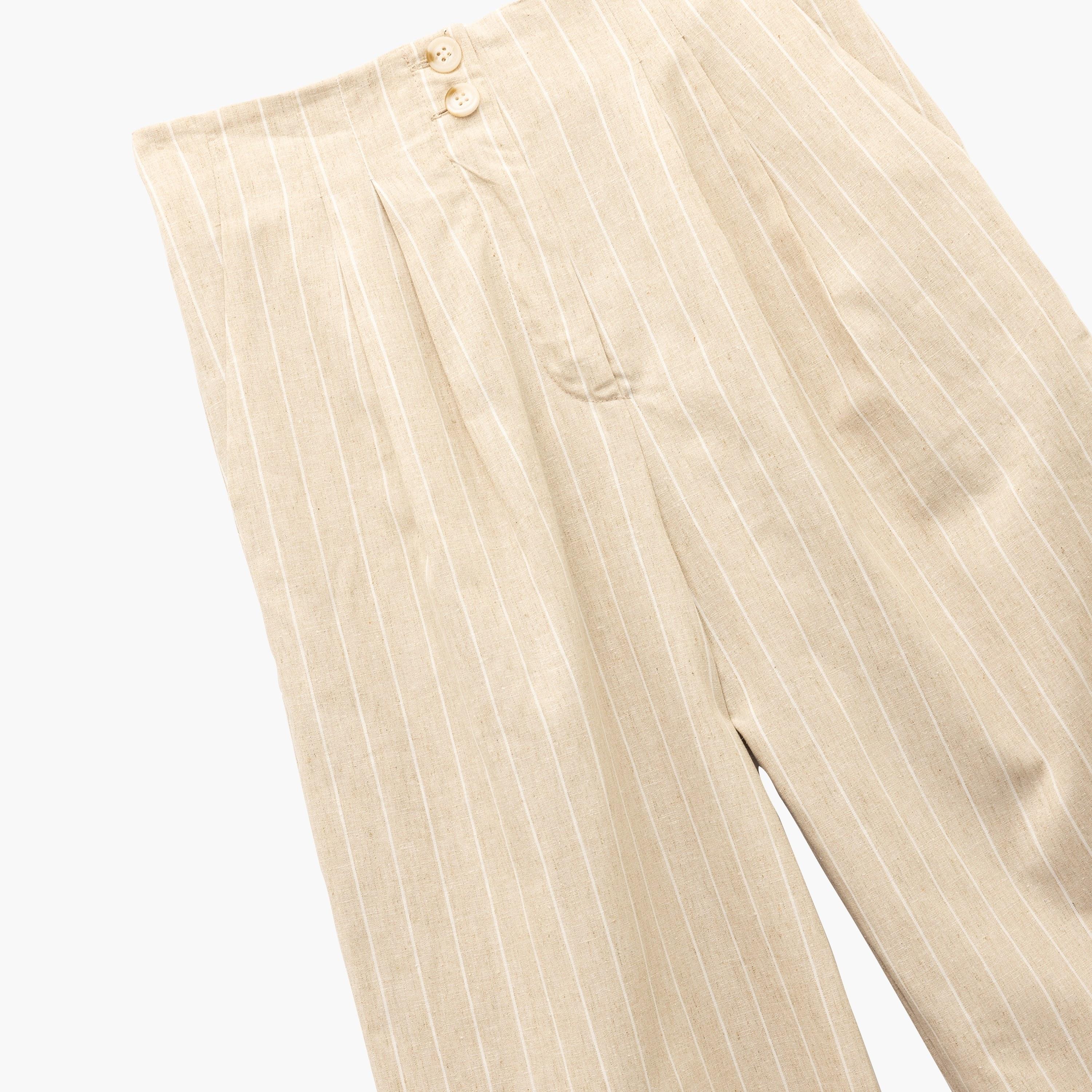 KOTON Beige Striped Linen Semi-Elasticated Waist Wide Leg Women's Trousers-women-clothing-bottoms-trousers-image-8