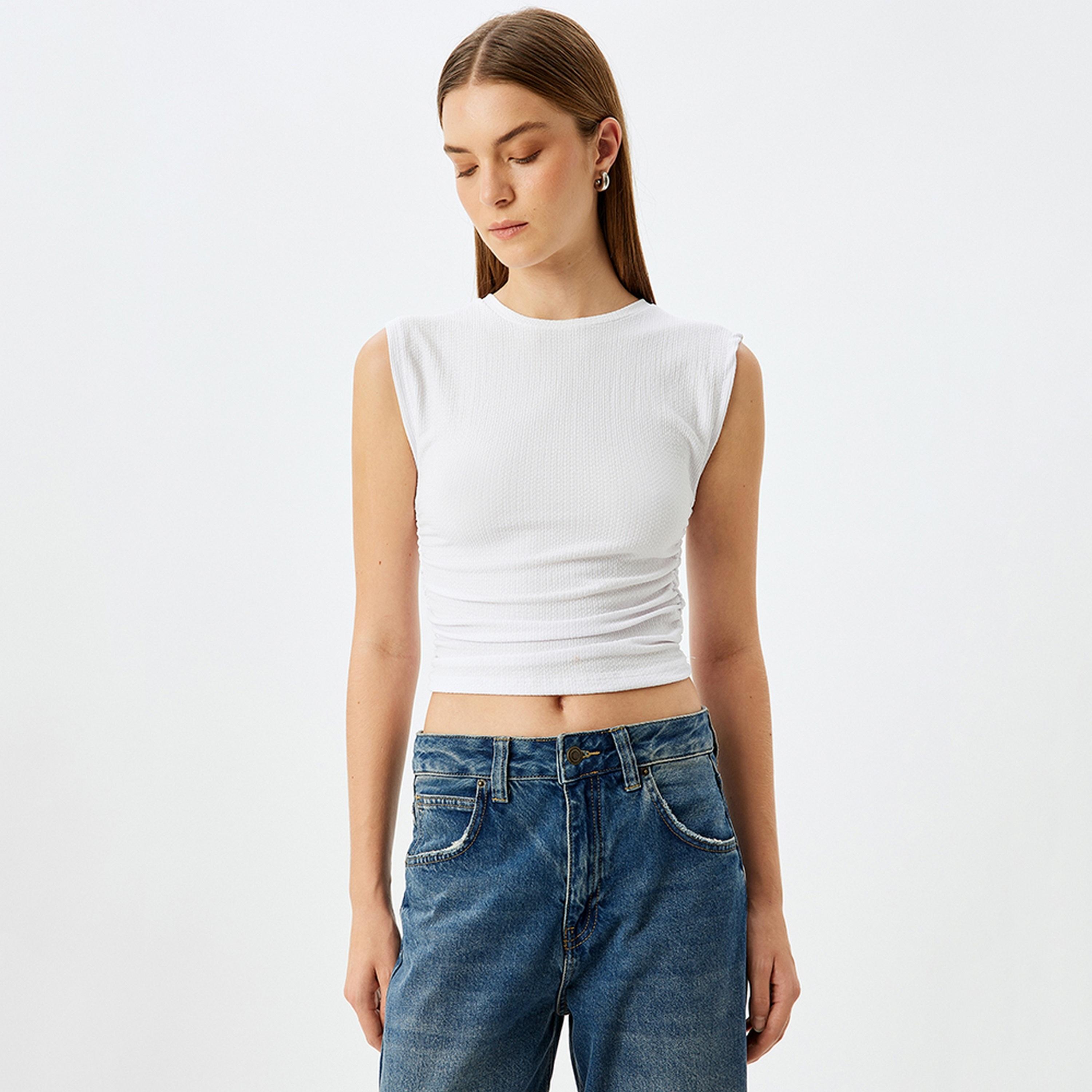 KOTON White Textured Round Neck Sleeveless Women's Top-women-clothing-shirtsandblouses-blouses-image-1