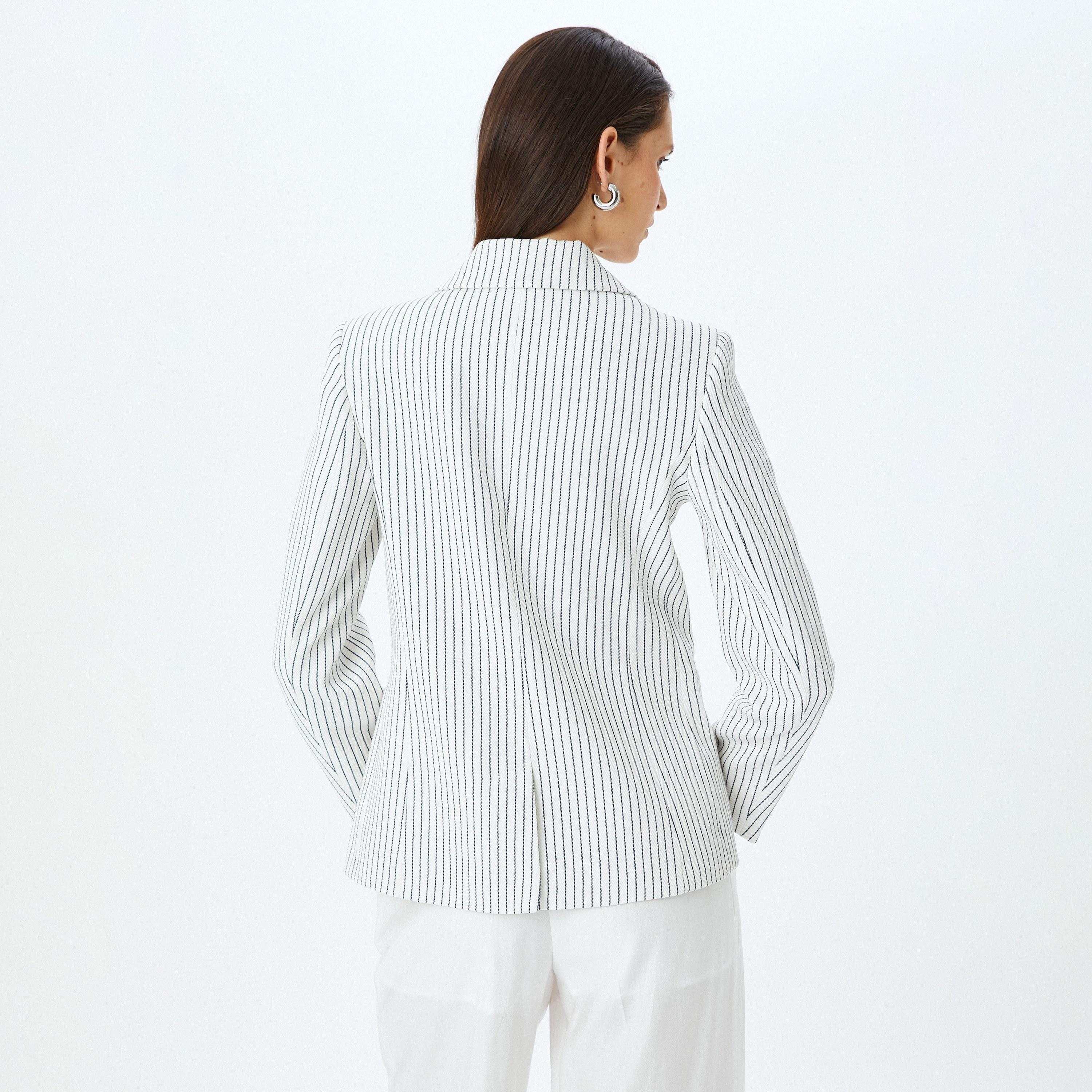 Koton White Striped Notch Lapel Long Sleeves Women's Blazer-women-clothing-coatsandjackets-blazers-image-3