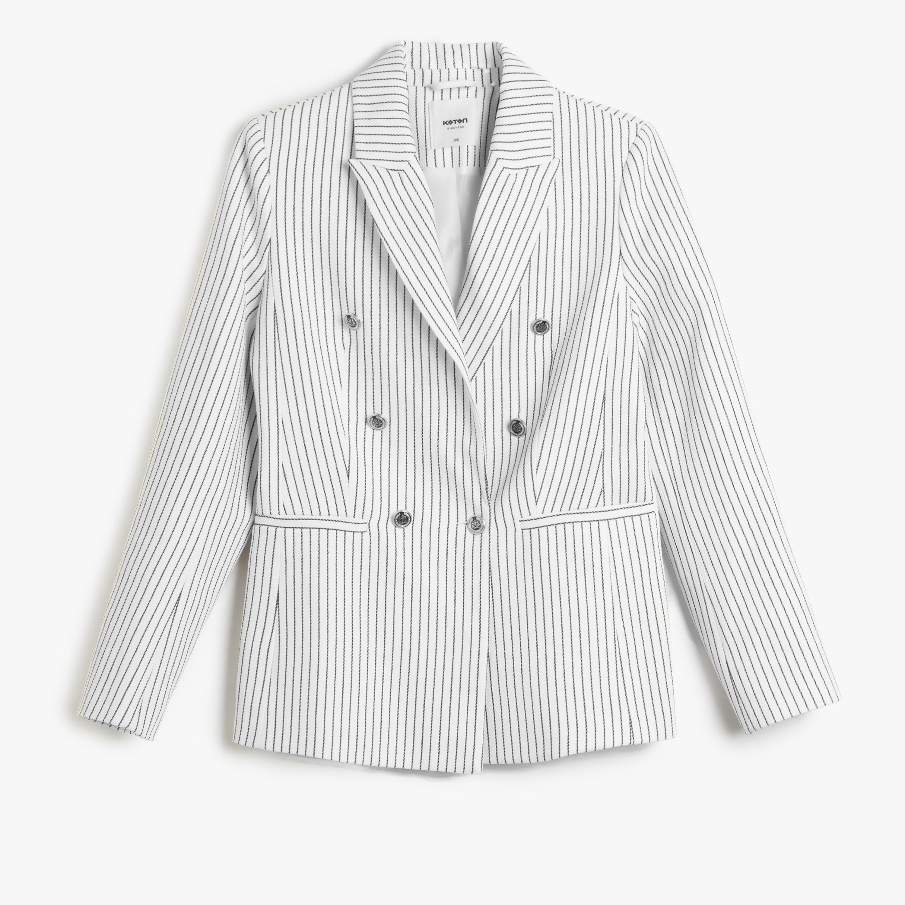Koton White Striped Notch Lapel Long Sleeves Women's Blazer-women-clothing-coatsandjackets-blazers-image-5