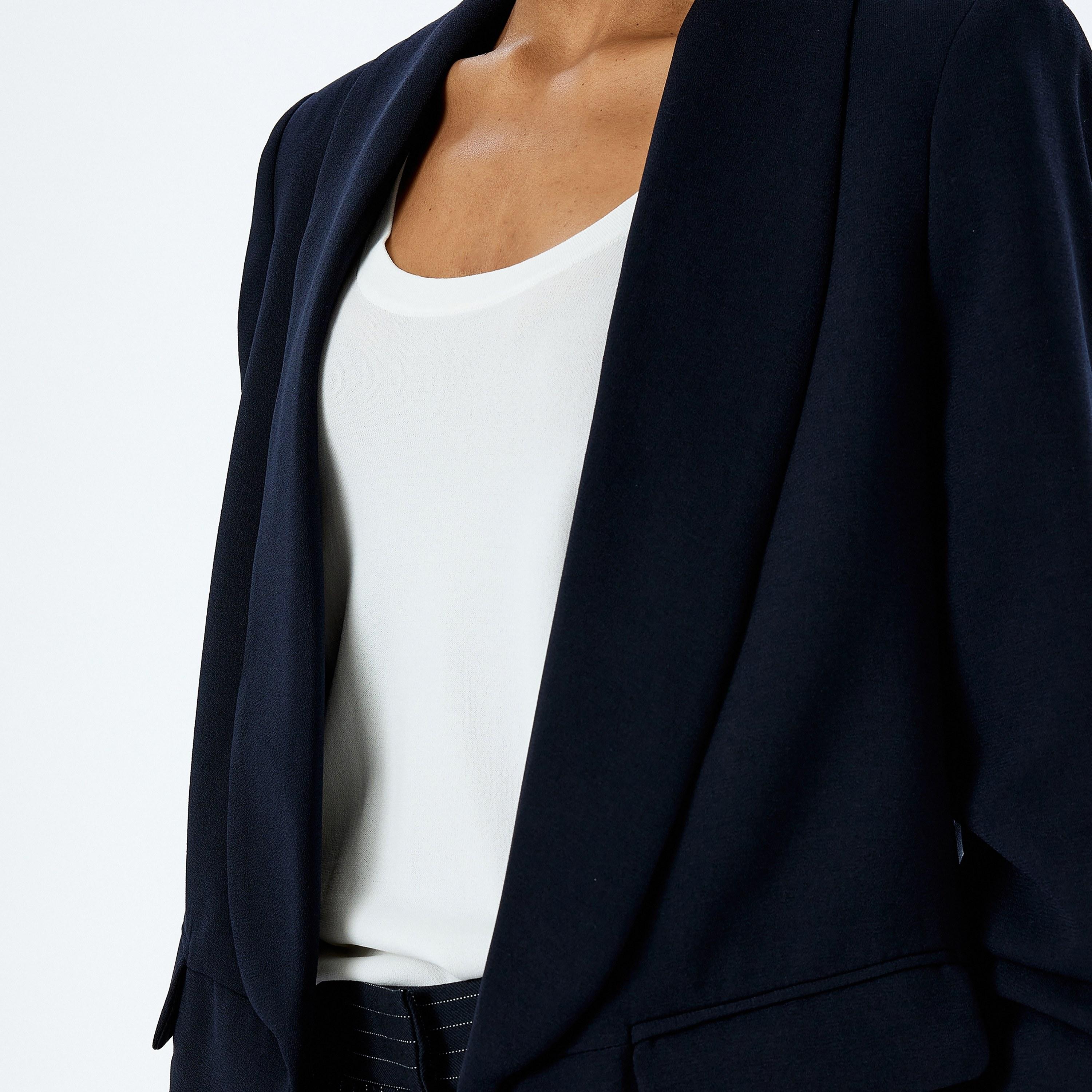 Koton Blue Plain Lapel Long Sleeves Women's Blazer-women-clothing-coatsandjackets-blazers-image-4