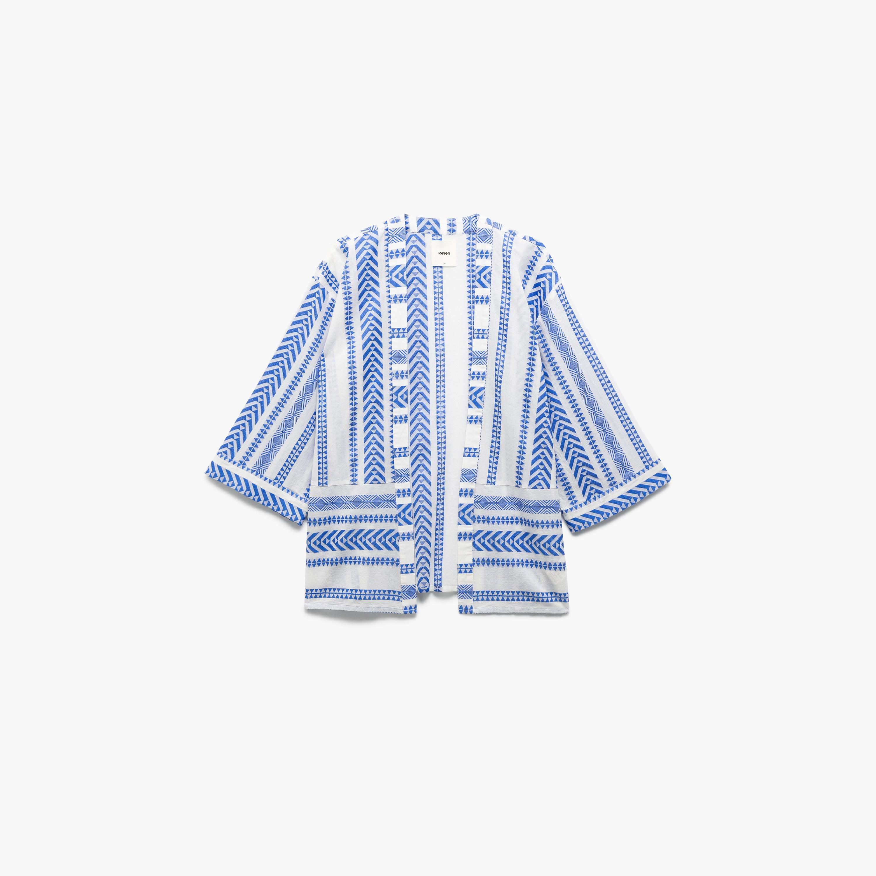 KOTON Blue Geometric Print Open-Front Wide Slevees Women's Kimono-women-clothing-shirtsandblouses-blouses-image-4