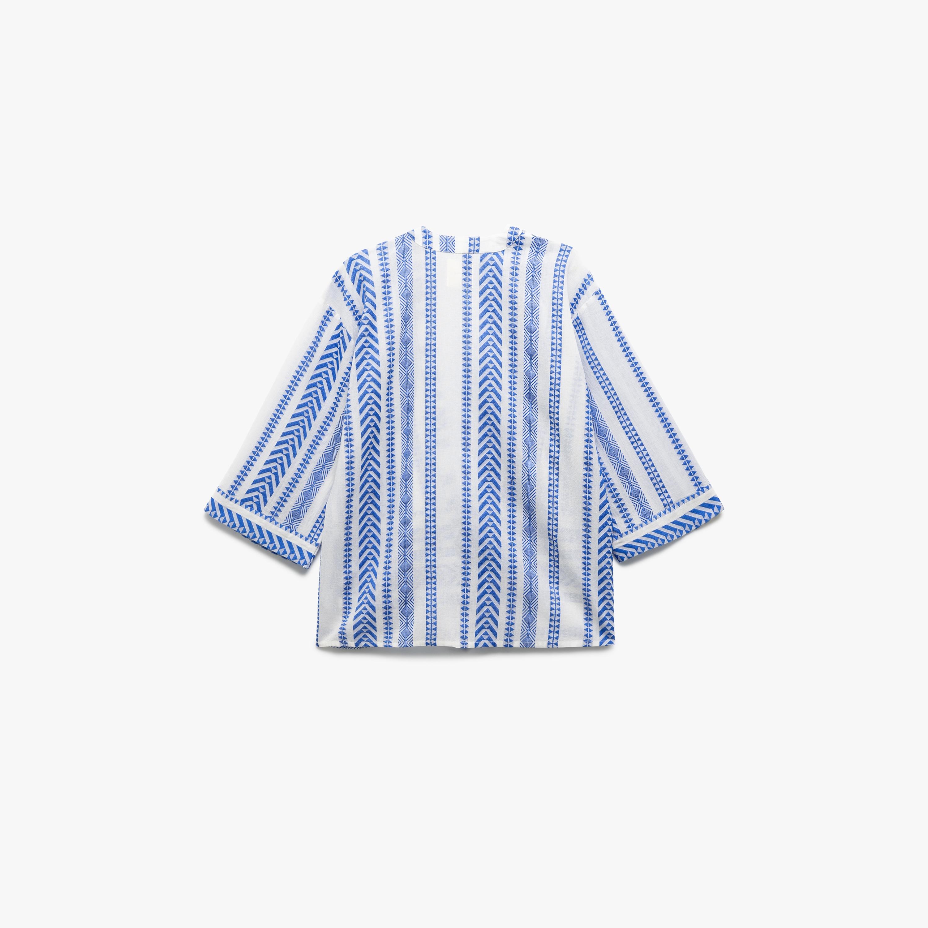 KOTON Blue Geometric Print Open-Front Wide Slevees Women's Kimono-women-clothing-shirtsandblouses-blouses-image-5