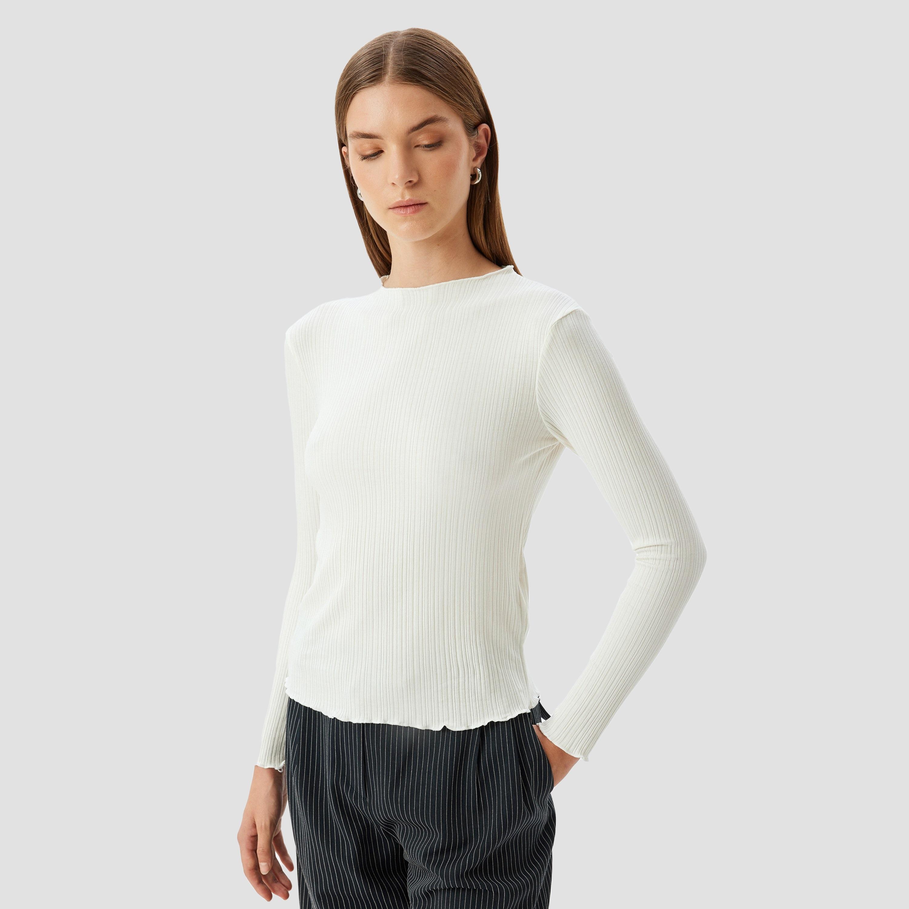 Koton White Ribbed Round Neck Long Sleeves Women's Top-women-clothing-shirtsandblouses-blouses-image-1