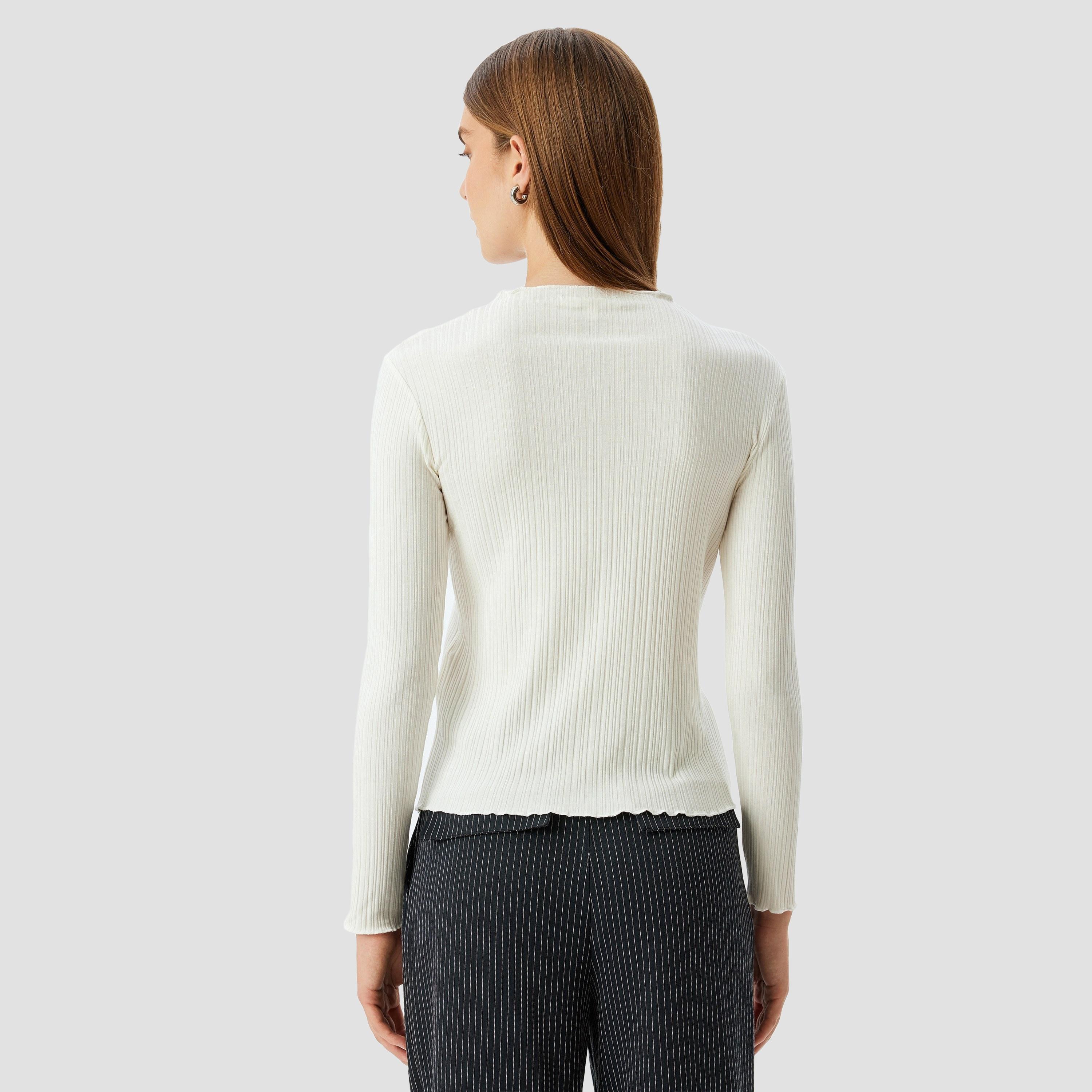 Koton White Ribbed Round Neck Long Sleeves Women's Top-women-clothing-shirtsandblouses-blouses-image-3