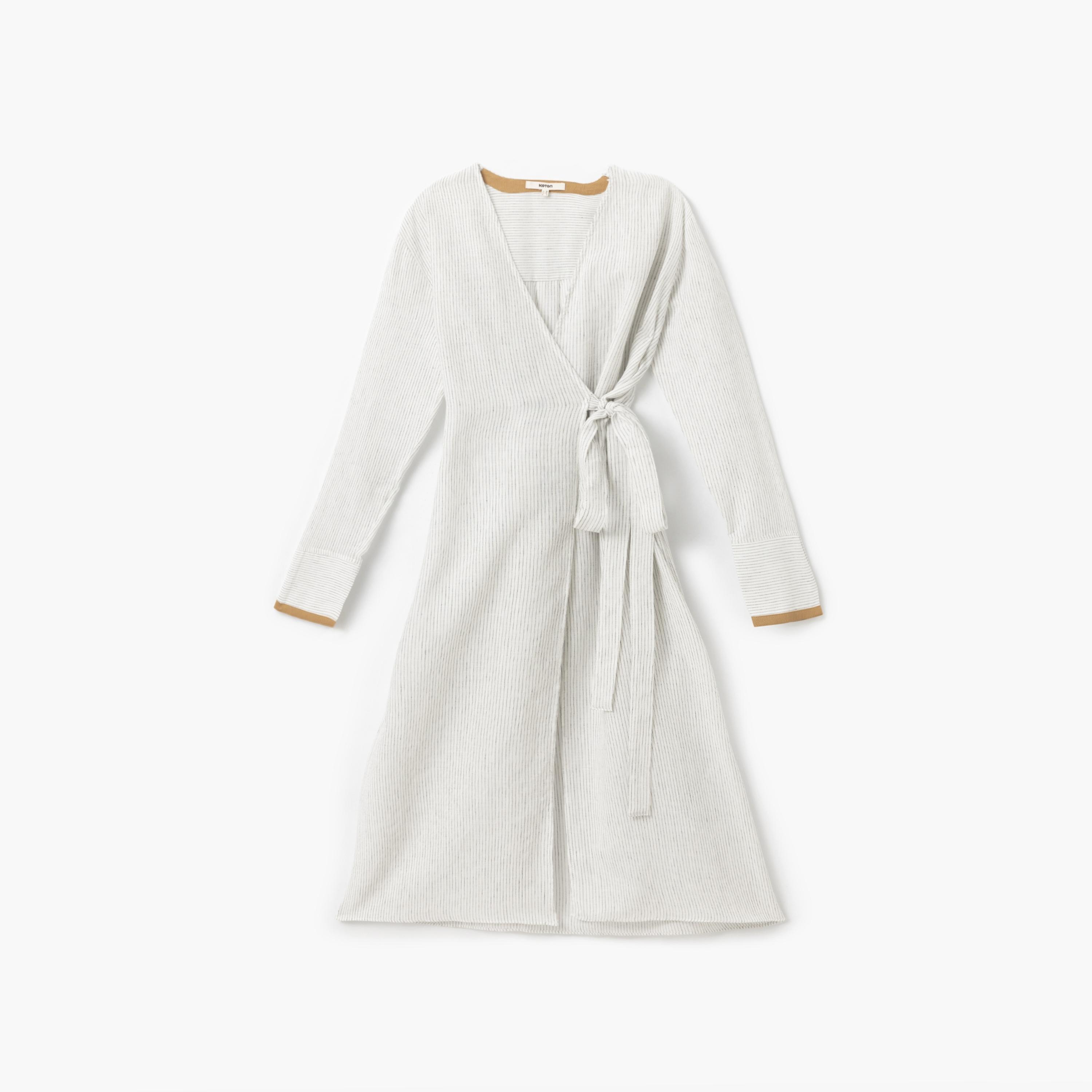 Koton White Striped V-Neck Long Sleeves Women's Kimono-women-clothing-shirtsandblouses-blouses-image-3