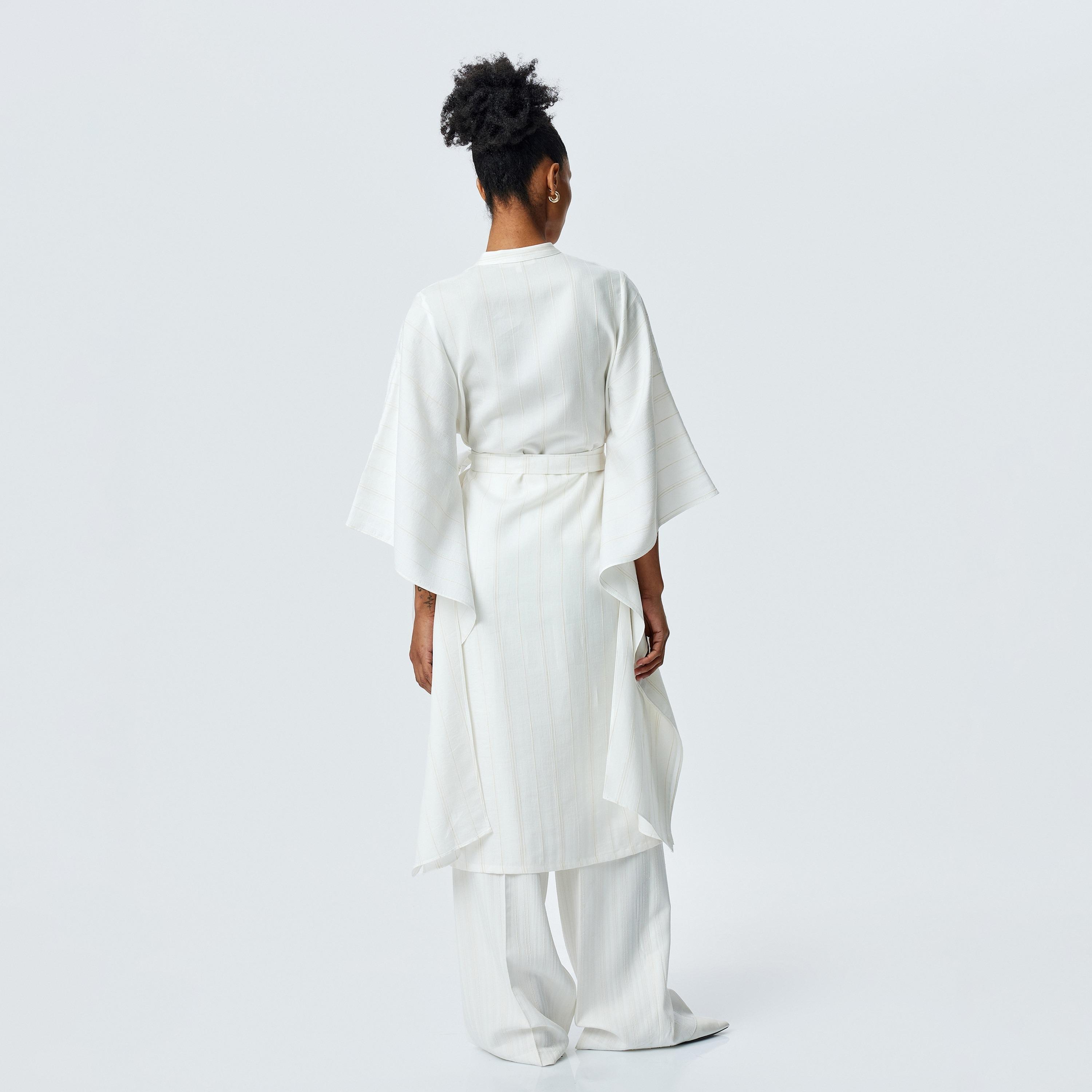 Koton White Striped Mandarin Flared Sleeves Women's Kimono-women-clothing-shirtsandblouses-blouses-image-3