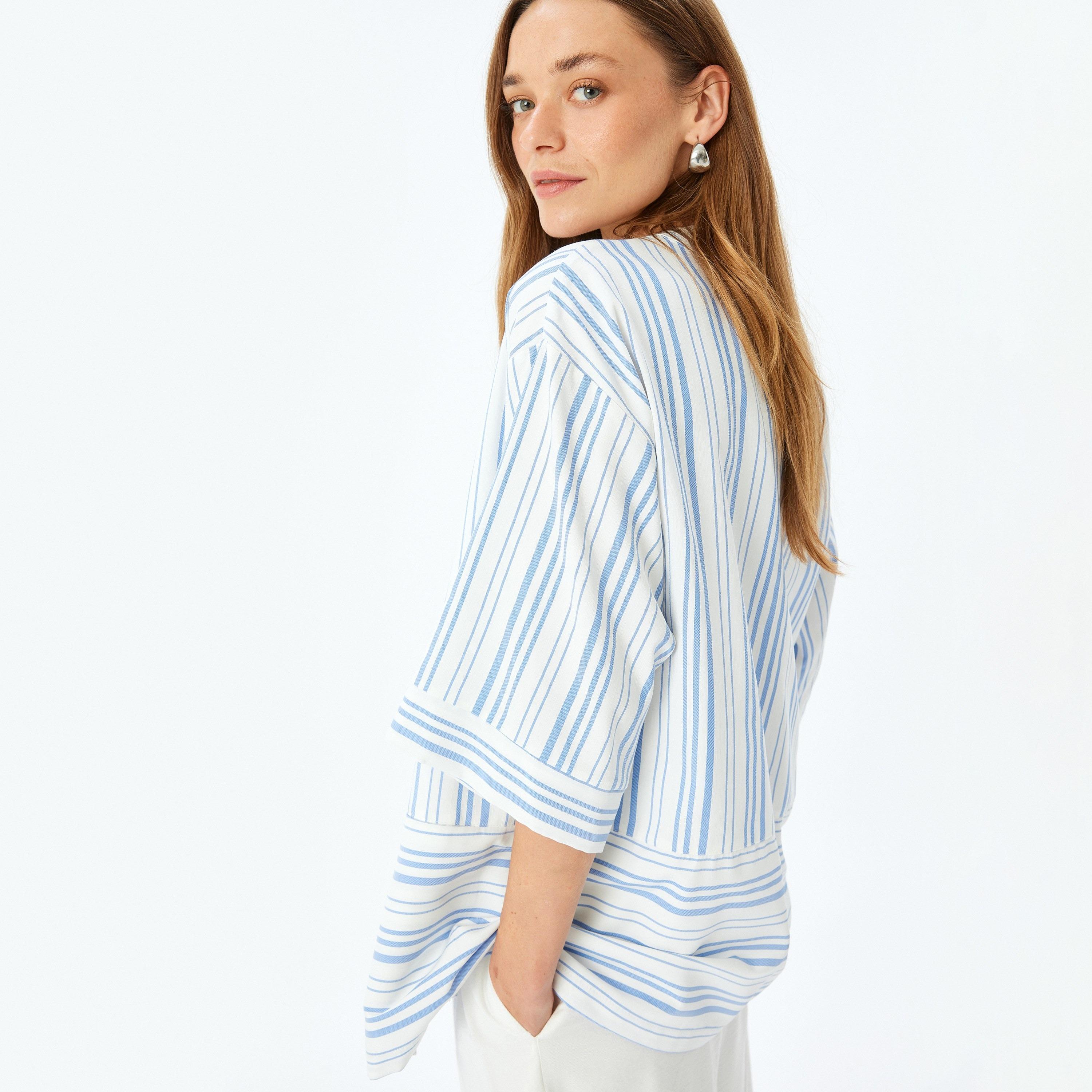 Koton White Striped Shawl Three-Quarter Sleeves Women's Shrug-women-clothing-shirtsandblouses-blouses-image-2