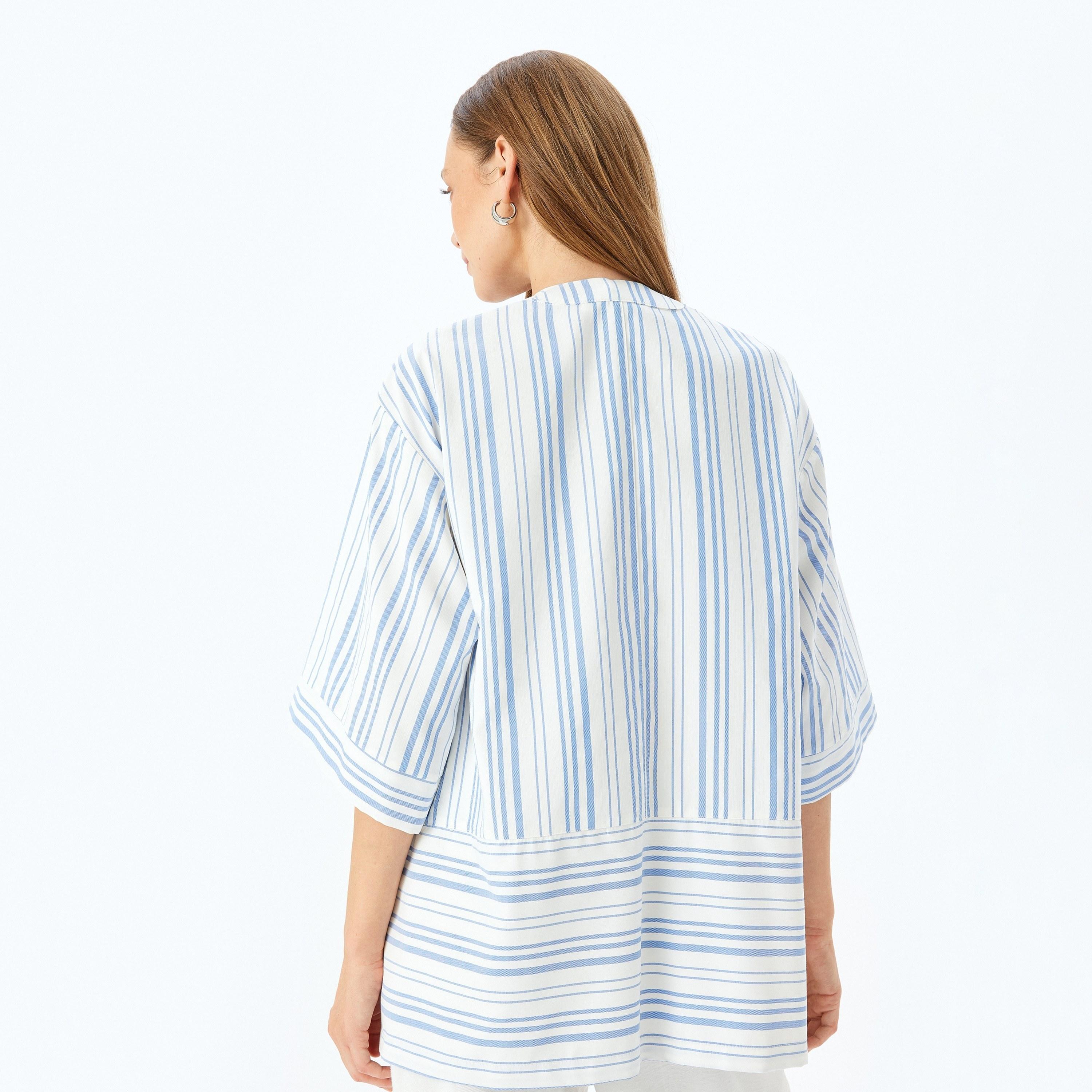 Koton White Striped Shawl Three-Quarter Sleeves Women's Shrug-women-clothing-shirtsandblouses-blouses-image-3
