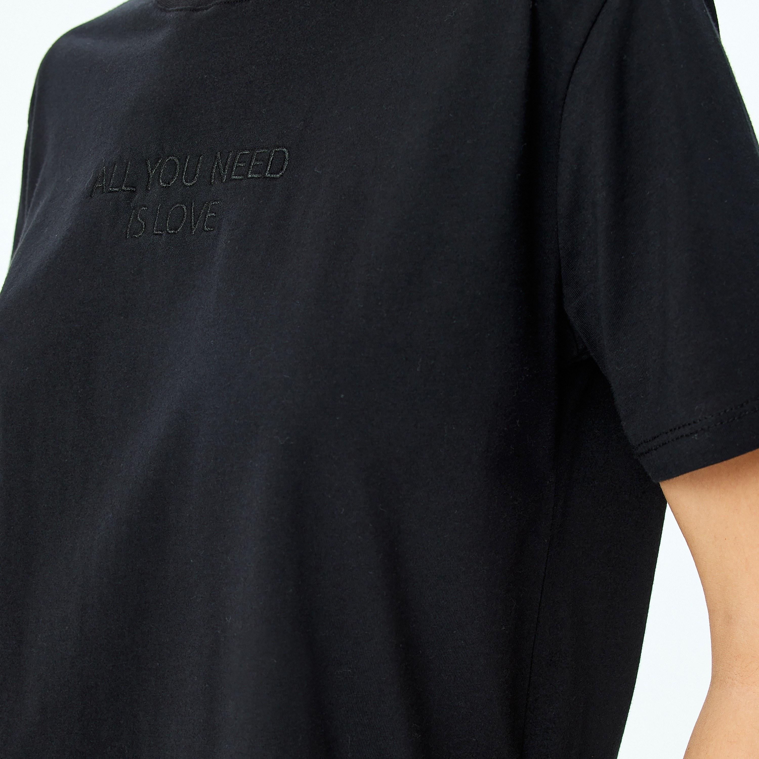 Koton Black Text Embroidered Round Neck Short Sleeves Women's T-Shirt-women-clothing-tshirts-image-4