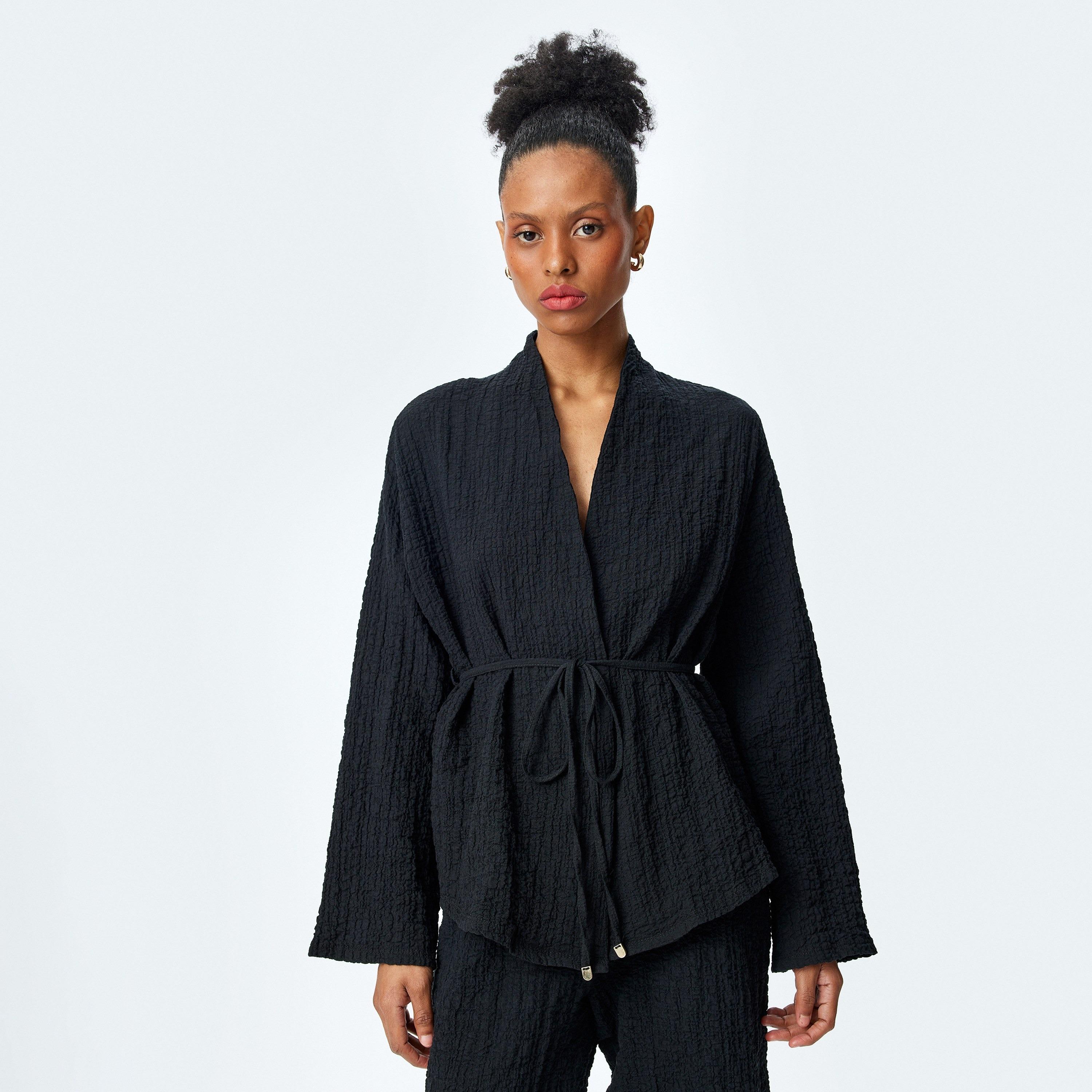 Koton Crinkled Shawl Wide Sleeves Women's Kimono Top-women-clothing-shirtsandblouses-blouses-image-1