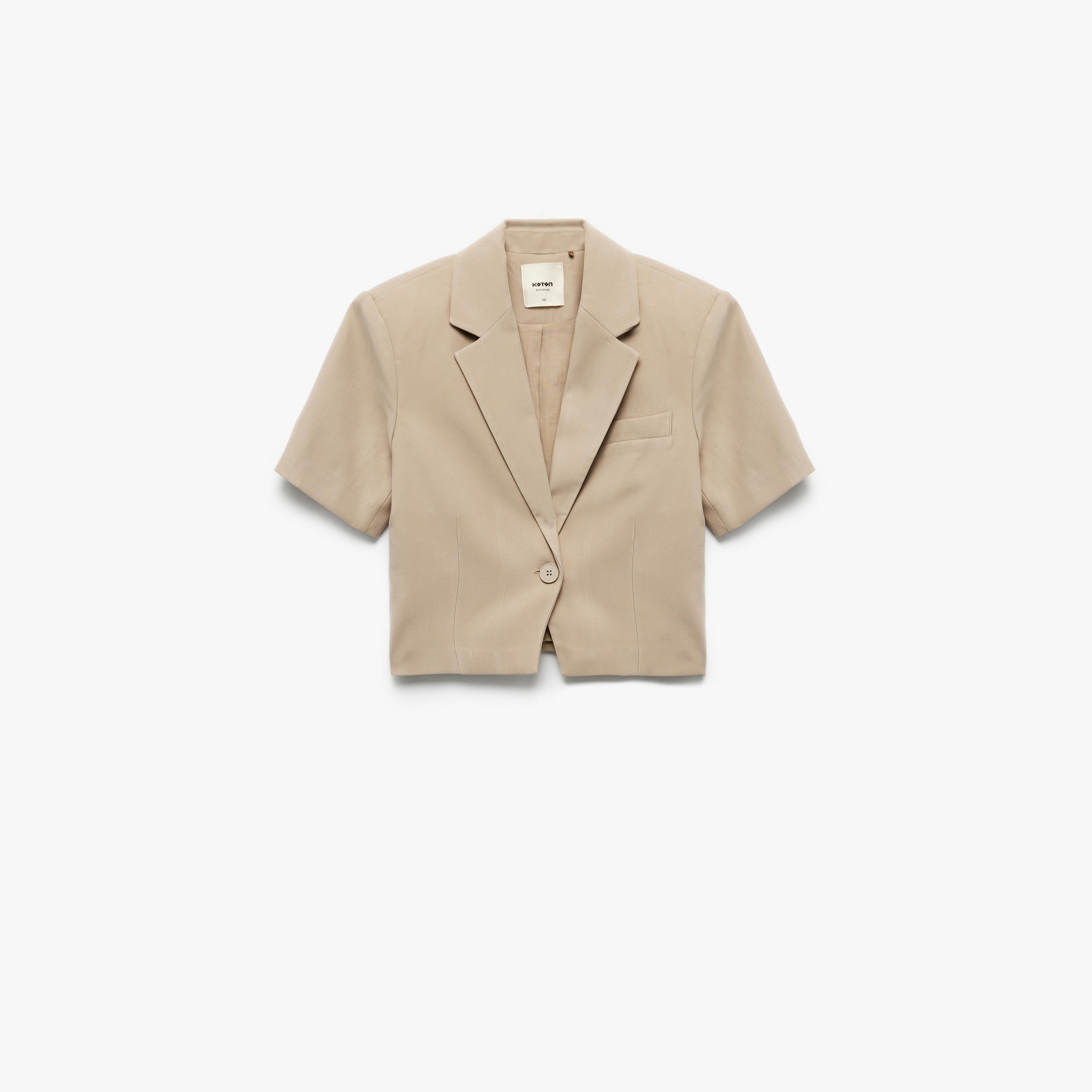 بلازر نسائي بياقة طية صدر بلون بني من كوتون-women-clothing-coatsandjackets-blazers-image-3