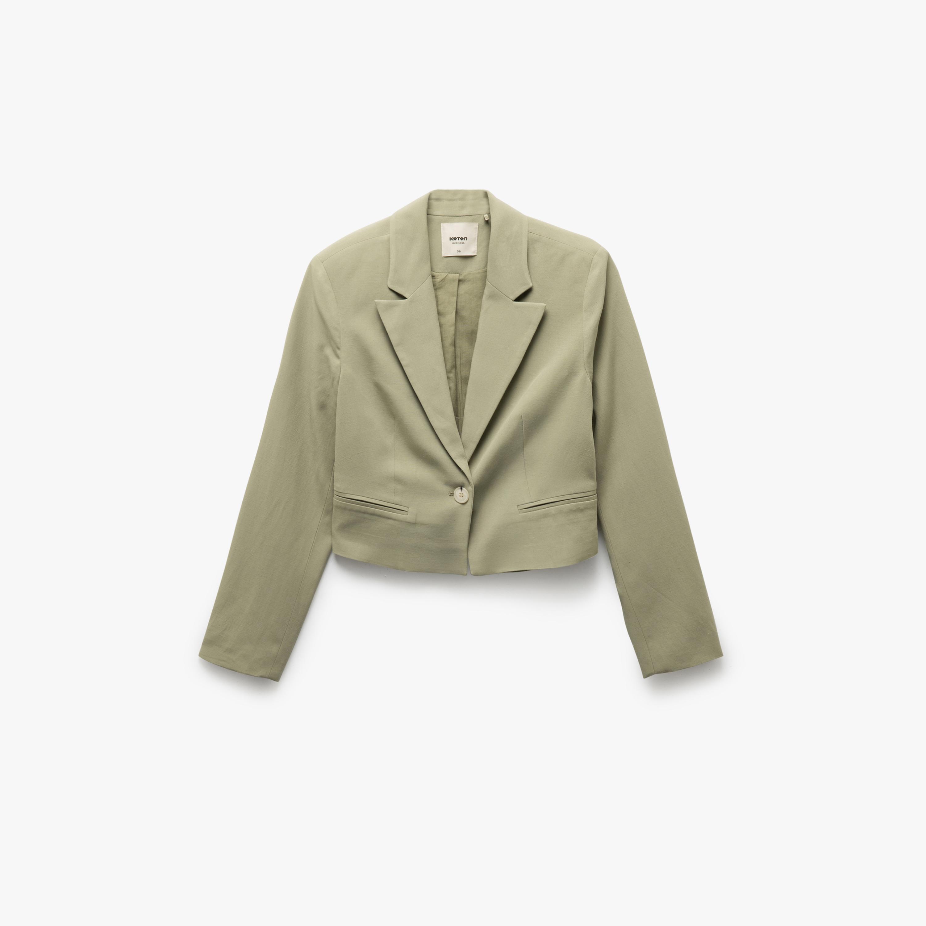 بلازر كروپ نسائي بياقة طية صدر بلون أخضر من كوتون-women-clothing-coatsandjackets-blazers-image-4
