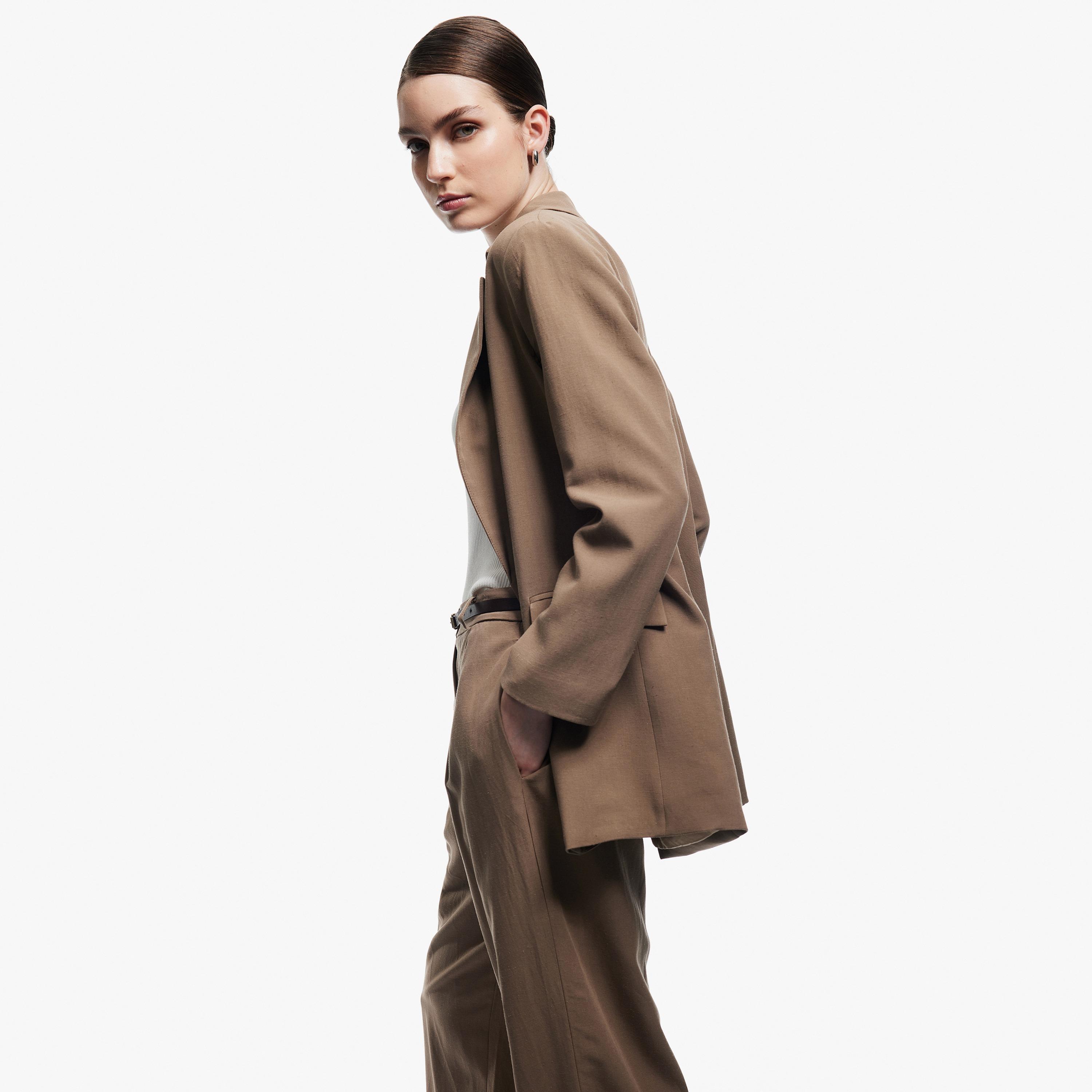 KOTON Brown Lapel Collar Women's Blazer-women-clothing-coatsandjackets-blazers-image-2