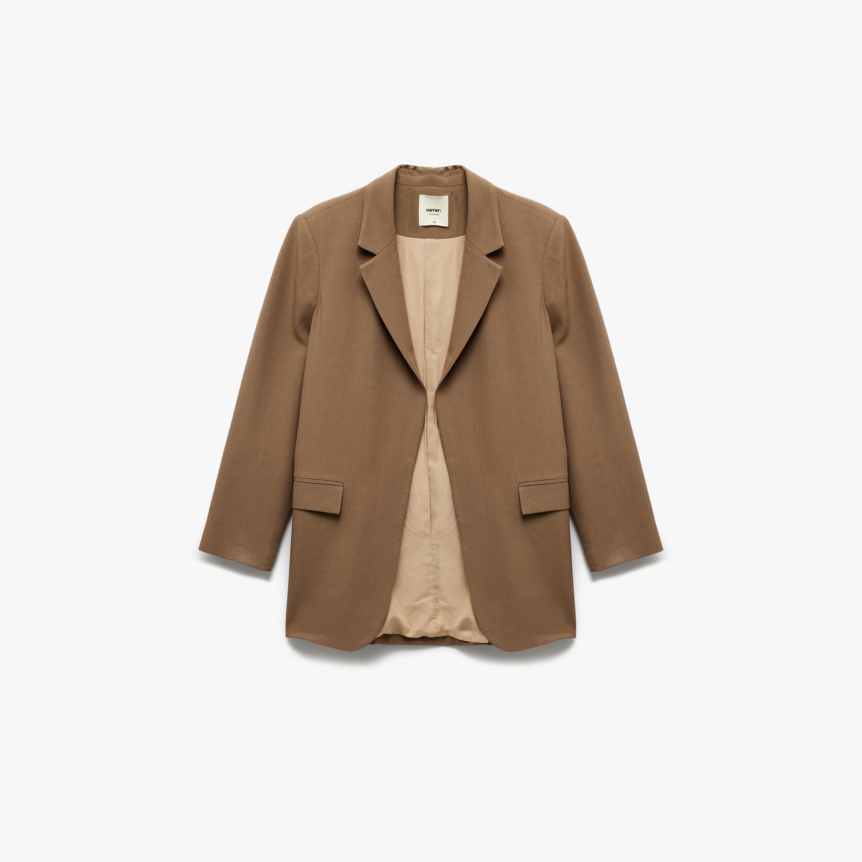 KOTON Brown Lapel Collar Women's Blazer-women-clothing-coatsandjackets-blazers-image-3