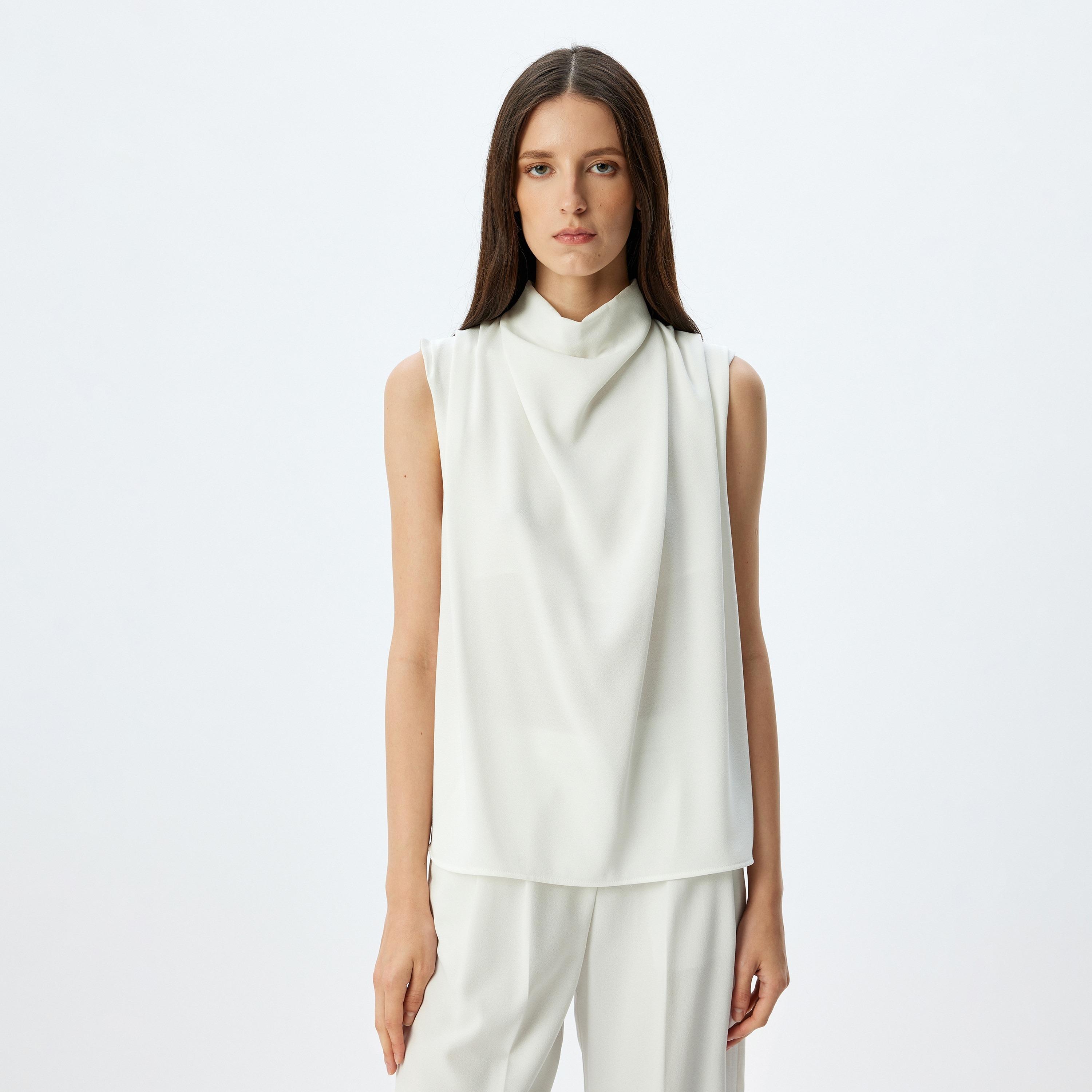Koton White Plain High Neck Sleeveless Women's Top-women-clothing-shirtsandblouses-blouses-image-1