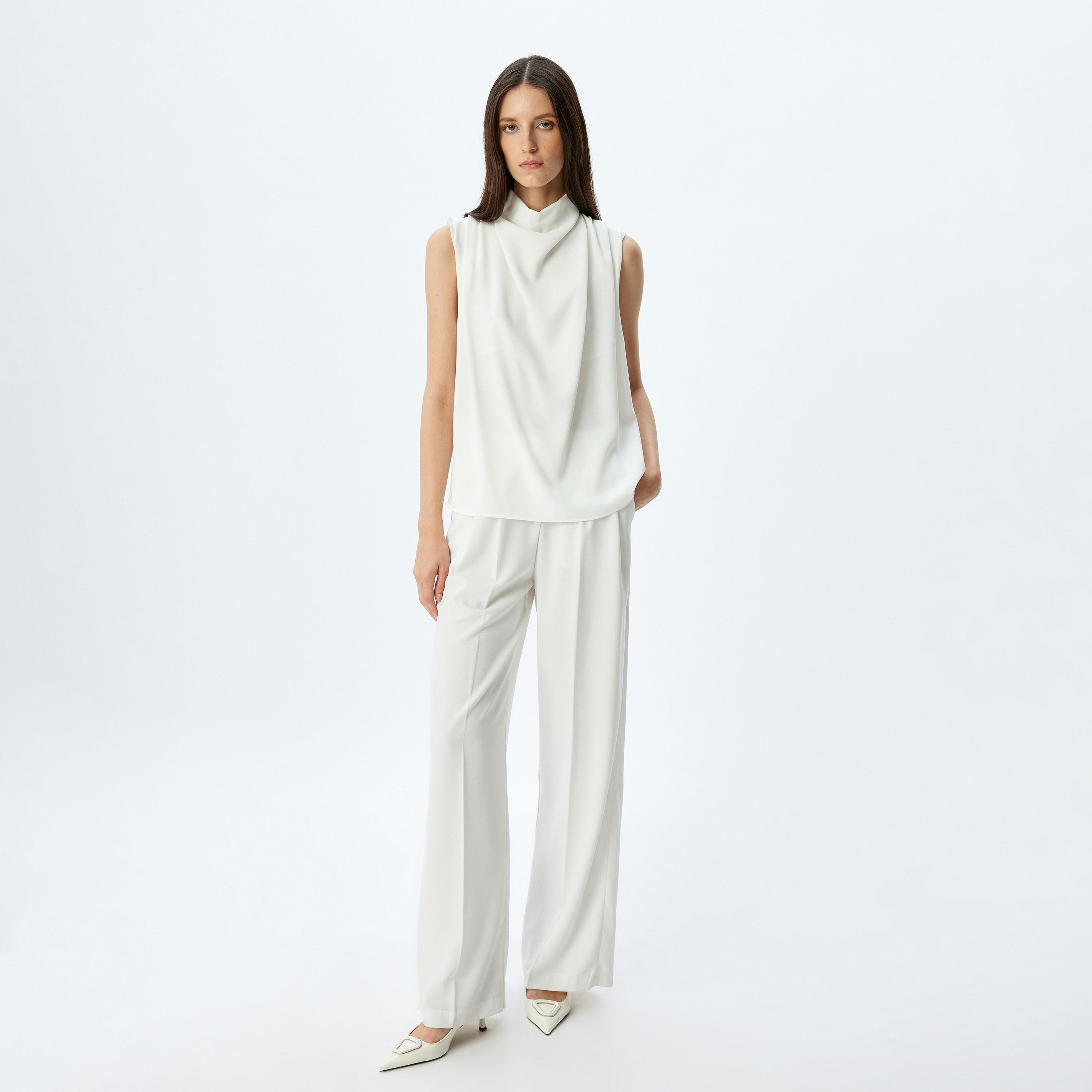 Koton White Plain High Neck Sleeveless Women's Top-women-clothing-shirtsandblouses-blouses-image-2