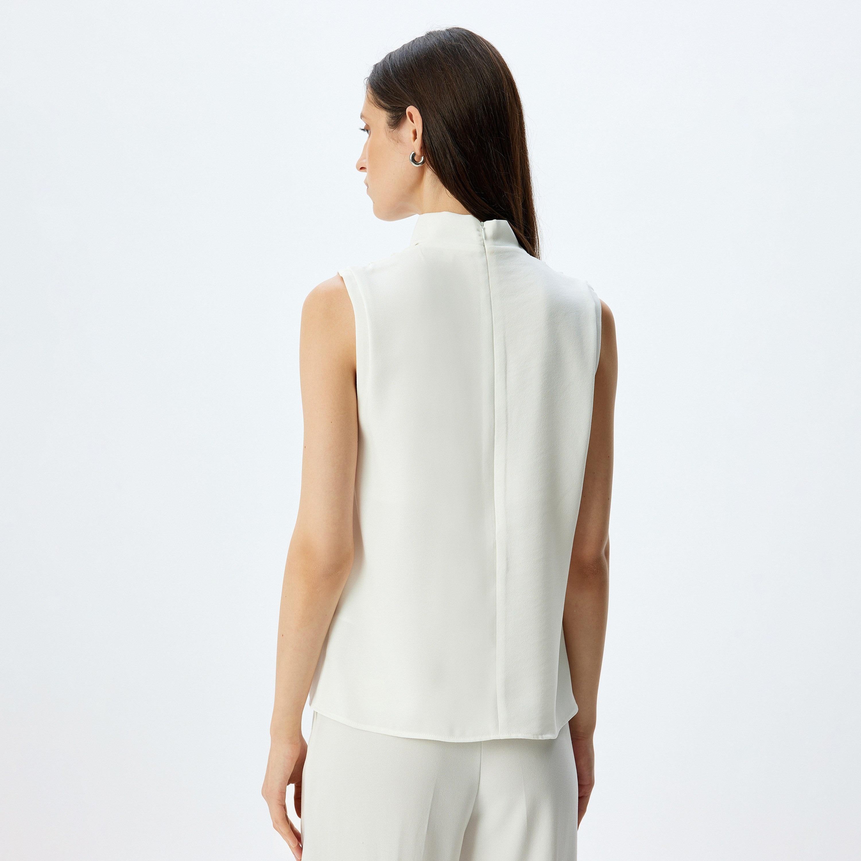 Koton White Plain High Neck Sleeveless Women's Top-women-clothing-shirtsandblouses-blouses-image-3