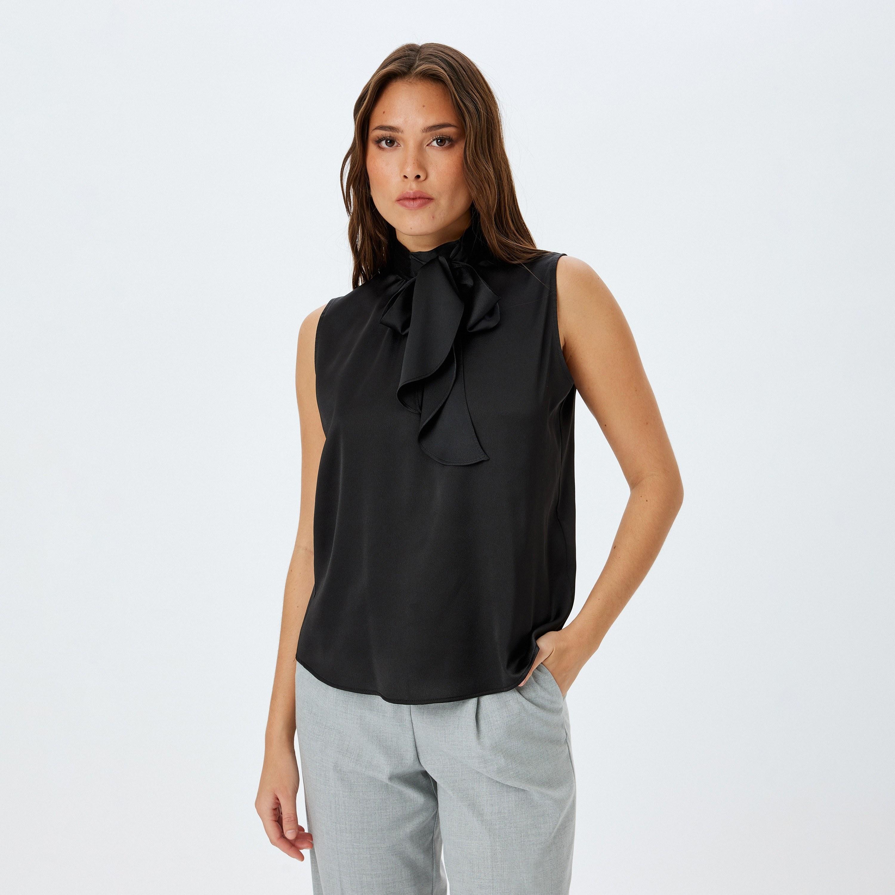 Koton Textured Satin Tie-Up Neck Sleeveless Women's Top-women-clothing-shirtsandblouses-blouses-image-1