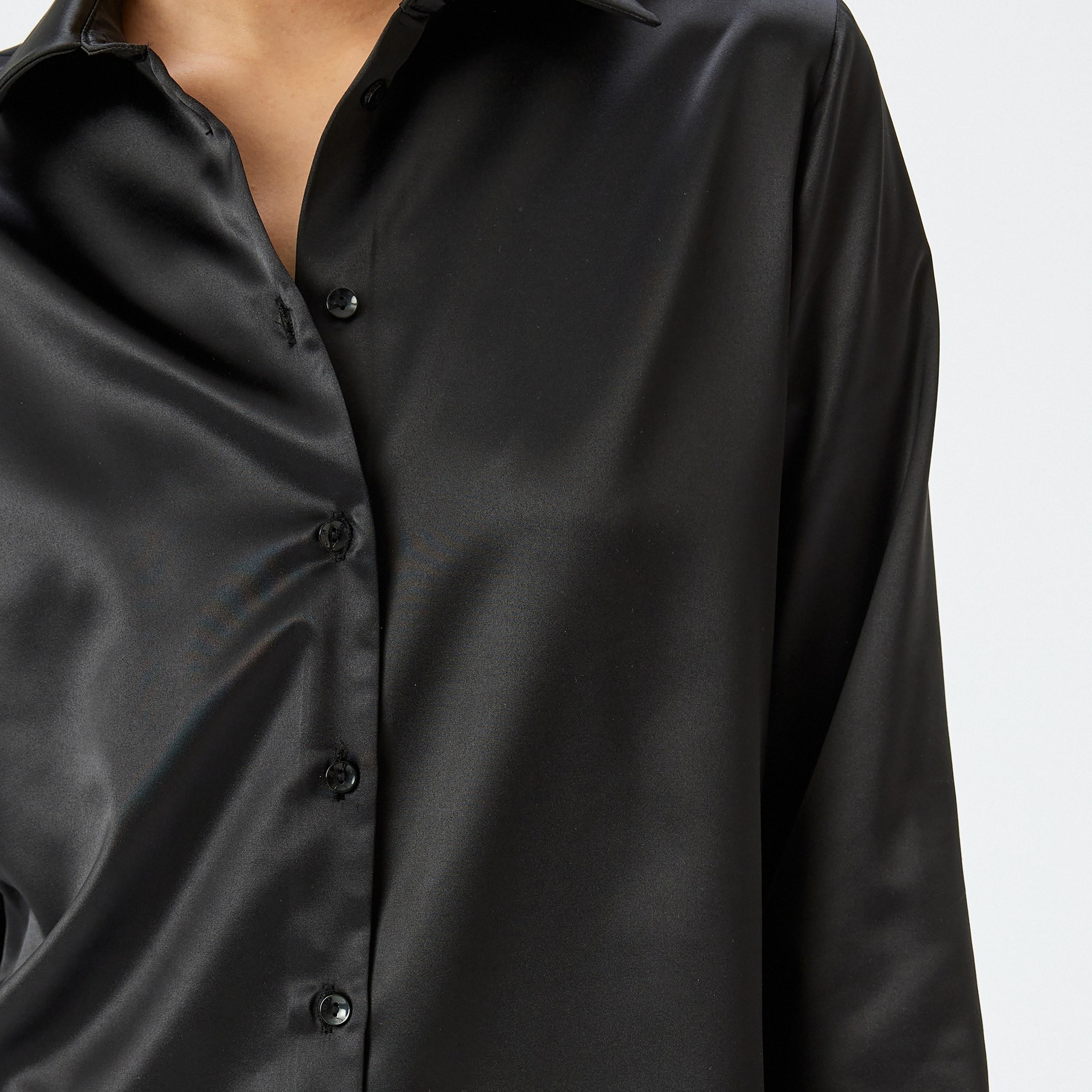 Koton Black Plain Satin Spread Collar Long Sleeves Women's Shirt-women-clothing-shirtsandblouses-shirts-image-4