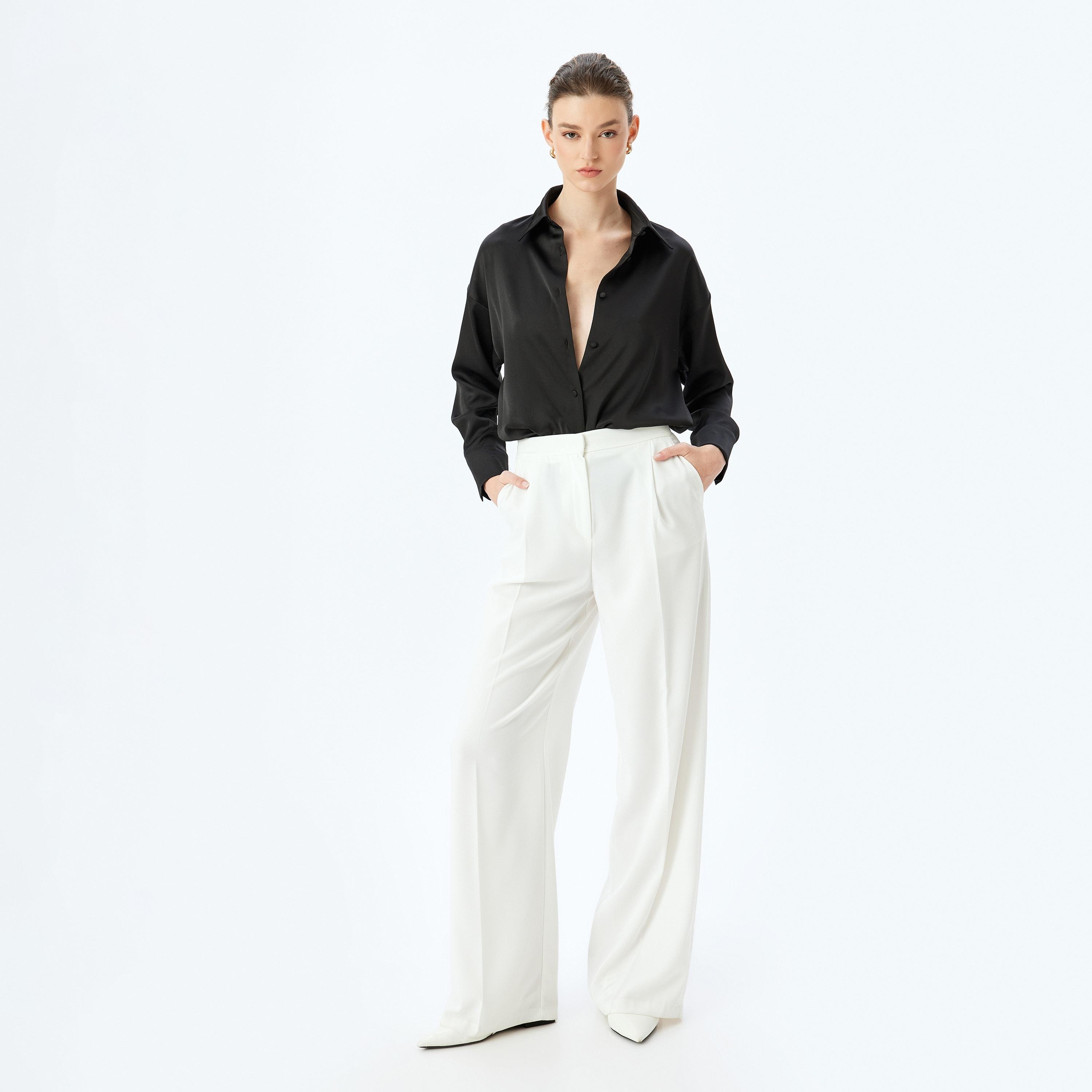 Koton Plain Spread Collar Dropped Sleeves Women's Shirt-women-clothing-shirtsandblouses-shirts-image-2