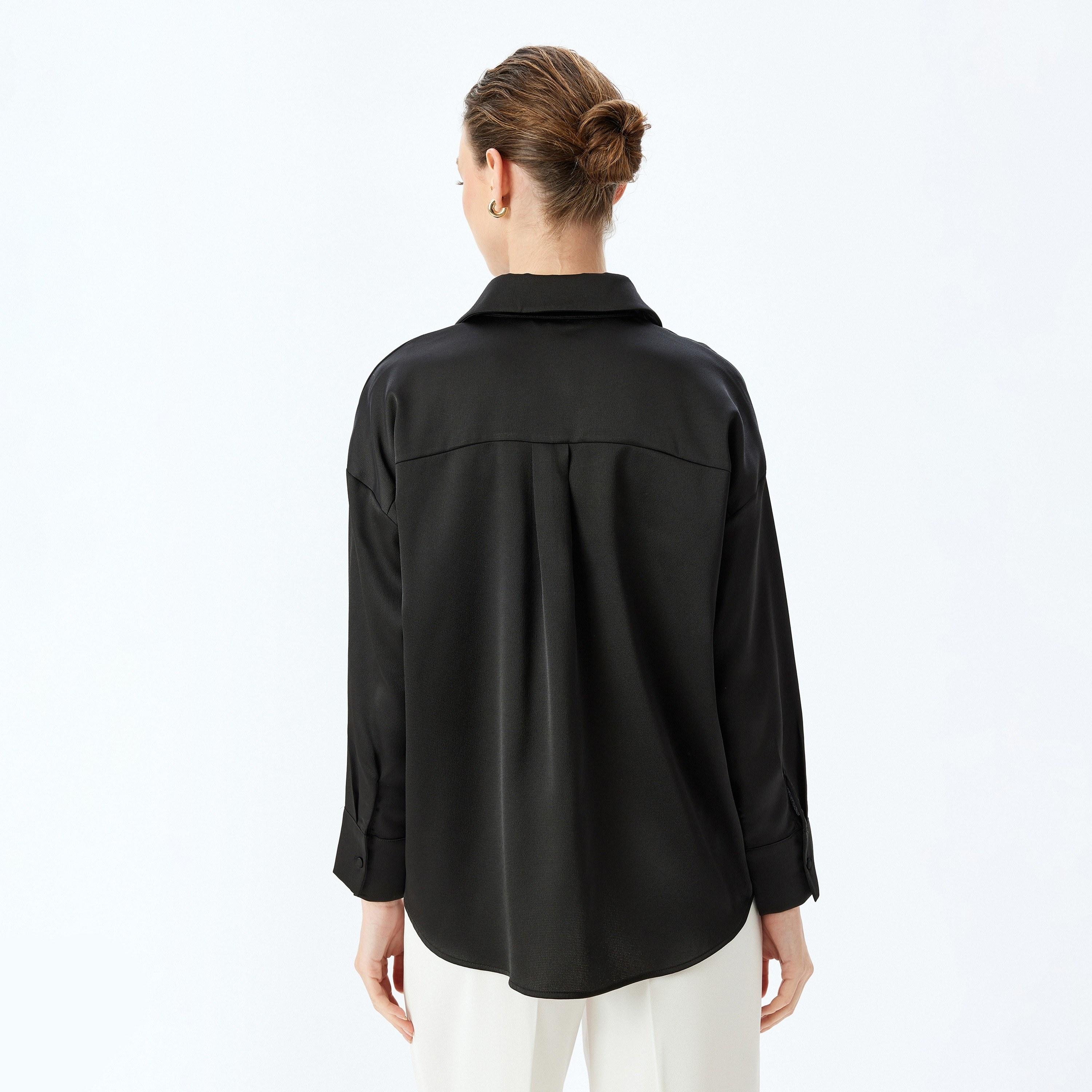 Koton Plain Spread Collar Dropped Sleeves Women's Shirt-women-clothing-shirtsandblouses-shirts-image-3