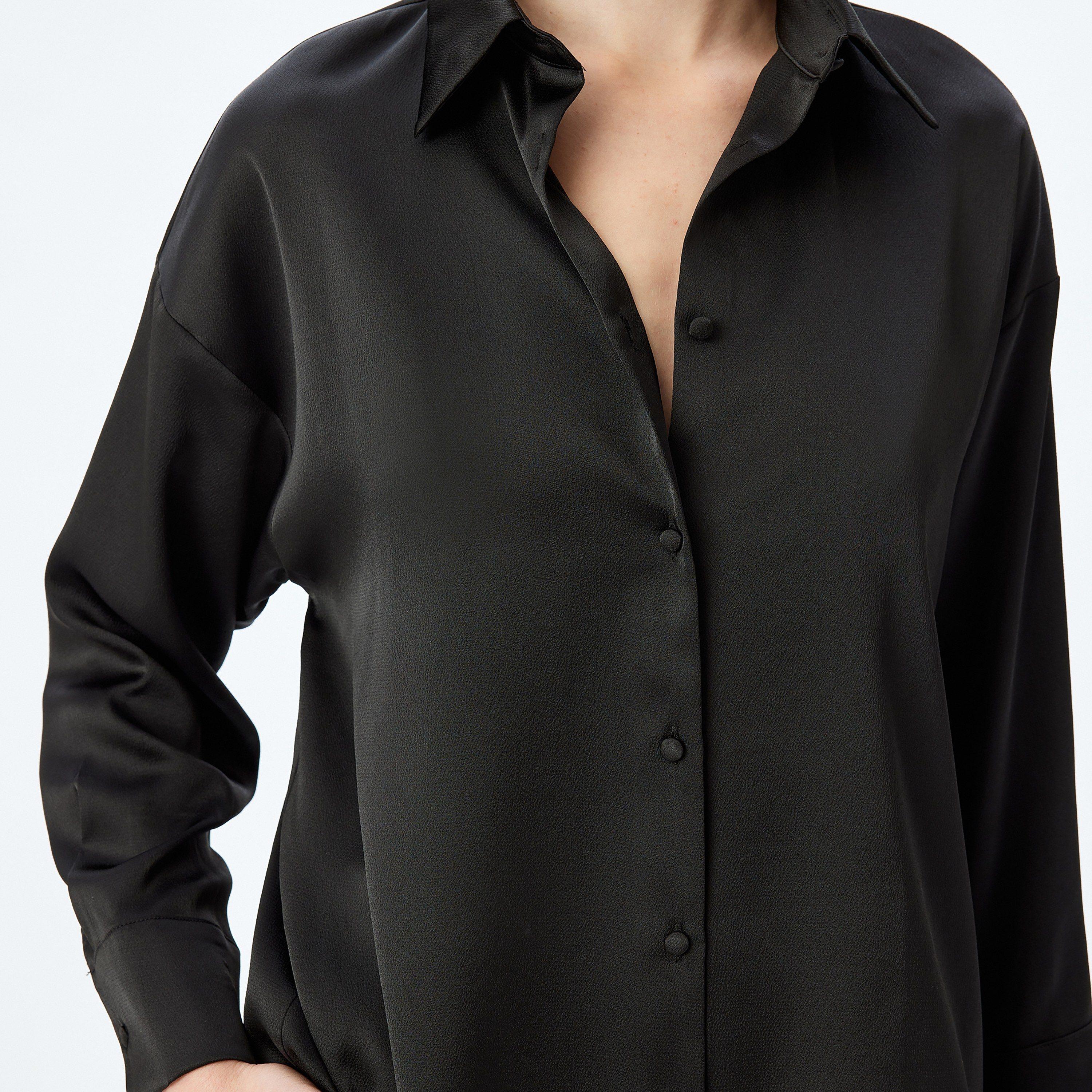 Koton Plain Spread Collar Dropped Sleeves Women's Shirt-women-clothing-shirtsandblouses-shirts-image-4