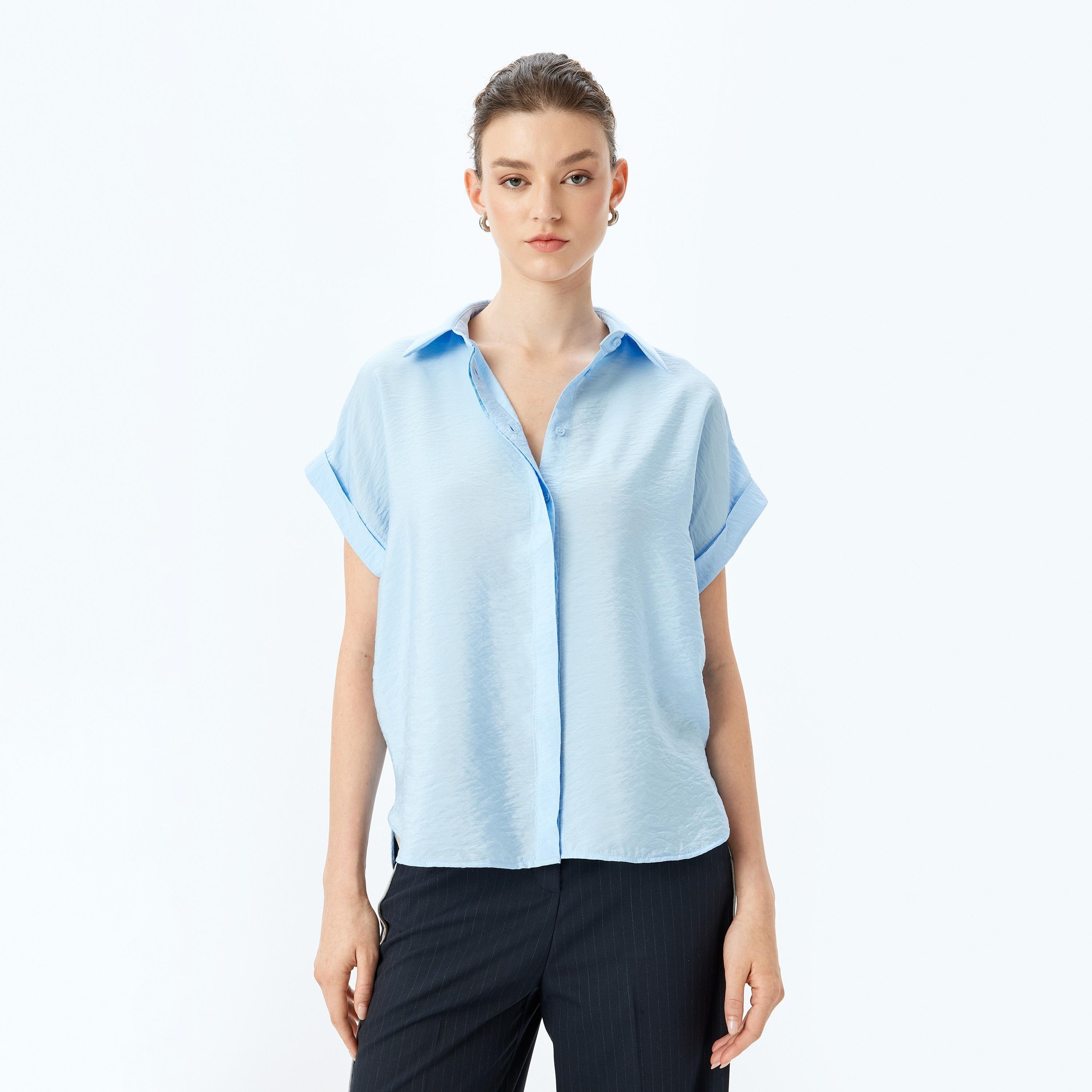 Koton Textured Spread Collar Short Sleeves Women's Shirt-women-clothing-shirtsandblouses-shirts-image-1