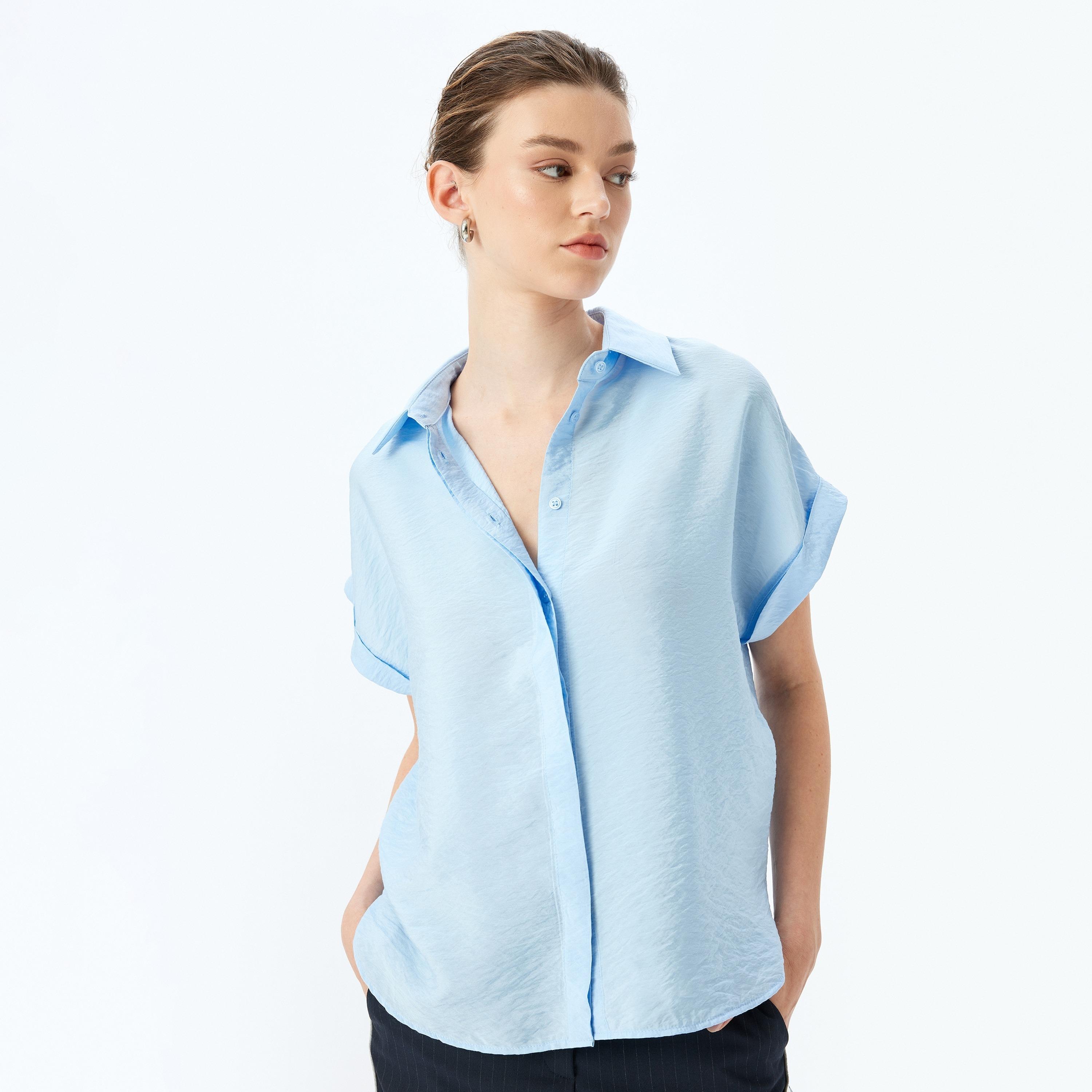 Koton Textured Spread Collar Short Sleeves Women's Shirt-women-clothing-shirtsandblouses-shirts-image-2