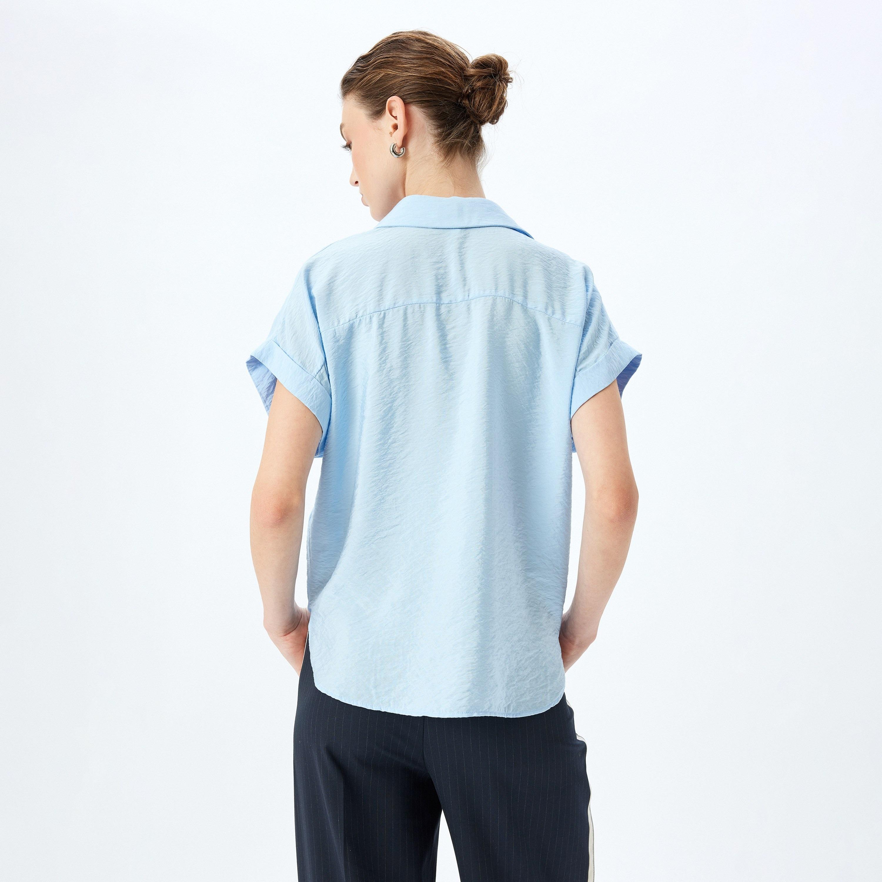 Koton Textured Spread Collar Short Sleeves Women's Shirt-women-clothing-shirtsandblouses-shirts-image-3
