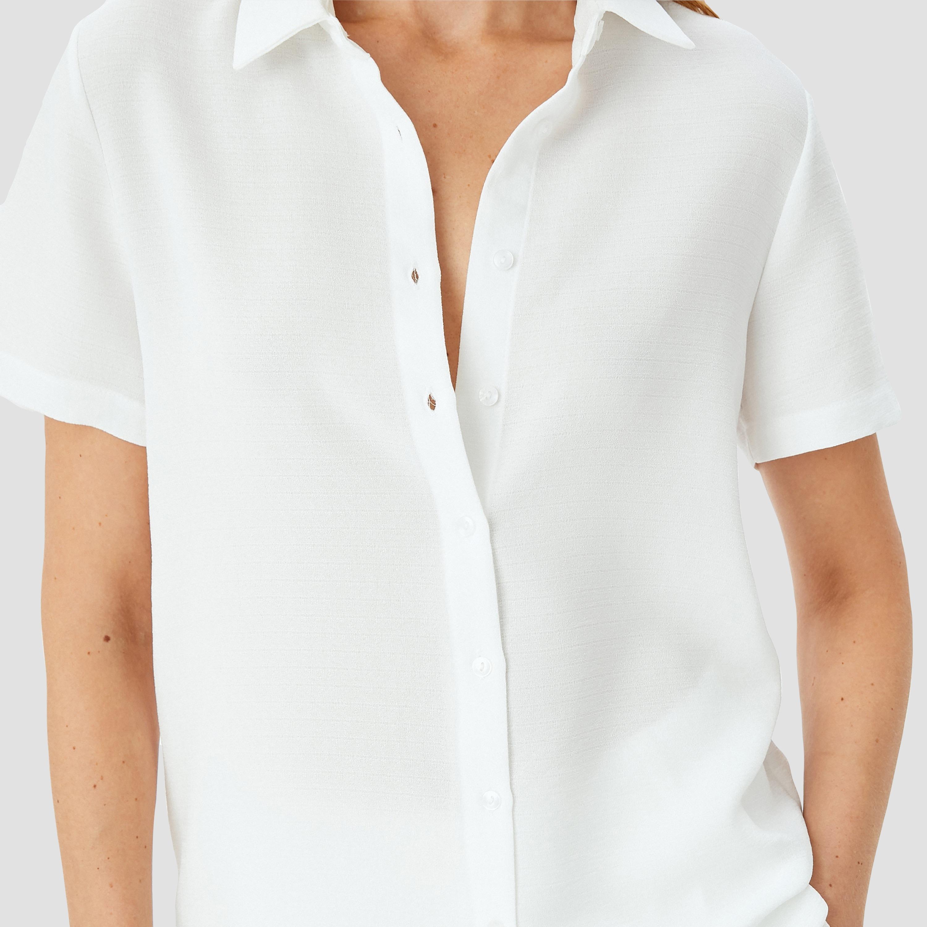 Koton White Plain Spread Collar Short Sleeves Women's Shirt-women-clothing-shirtsandblouses-shirts-image-2