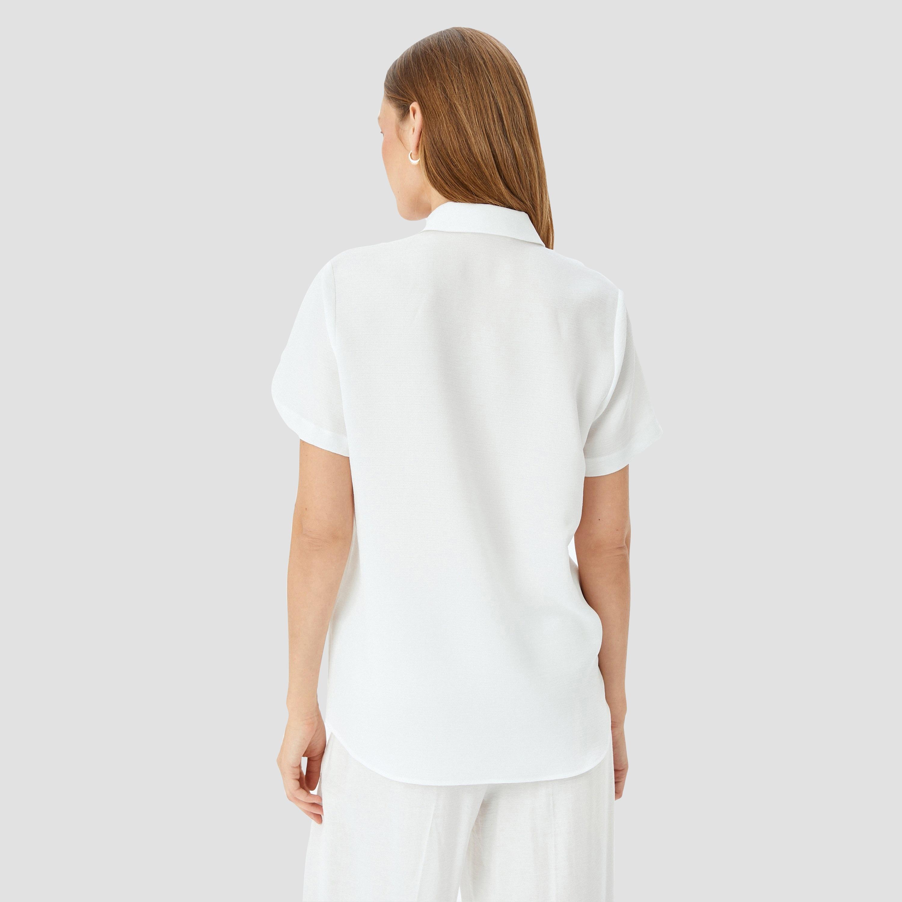 Koton White Plain Spread Collar Short Sleeves Women's Shirt-women-clothing-shirtsandblouses-shirts-image-3