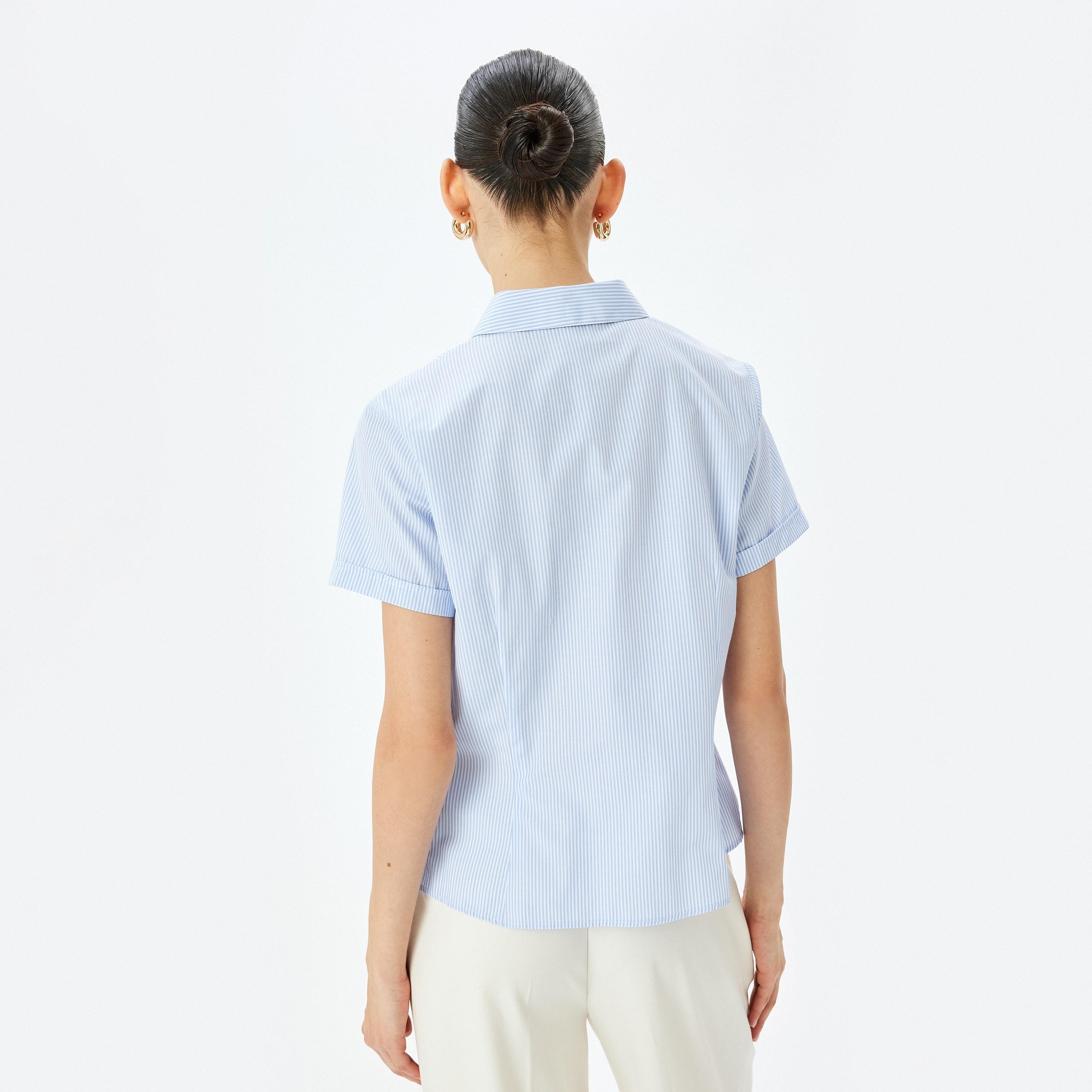 Koton Blue Stripes Poplin Spread Collar Short Sleeves Women's Shirt-women-clothing-shirtsandblouses-shirts-image-3