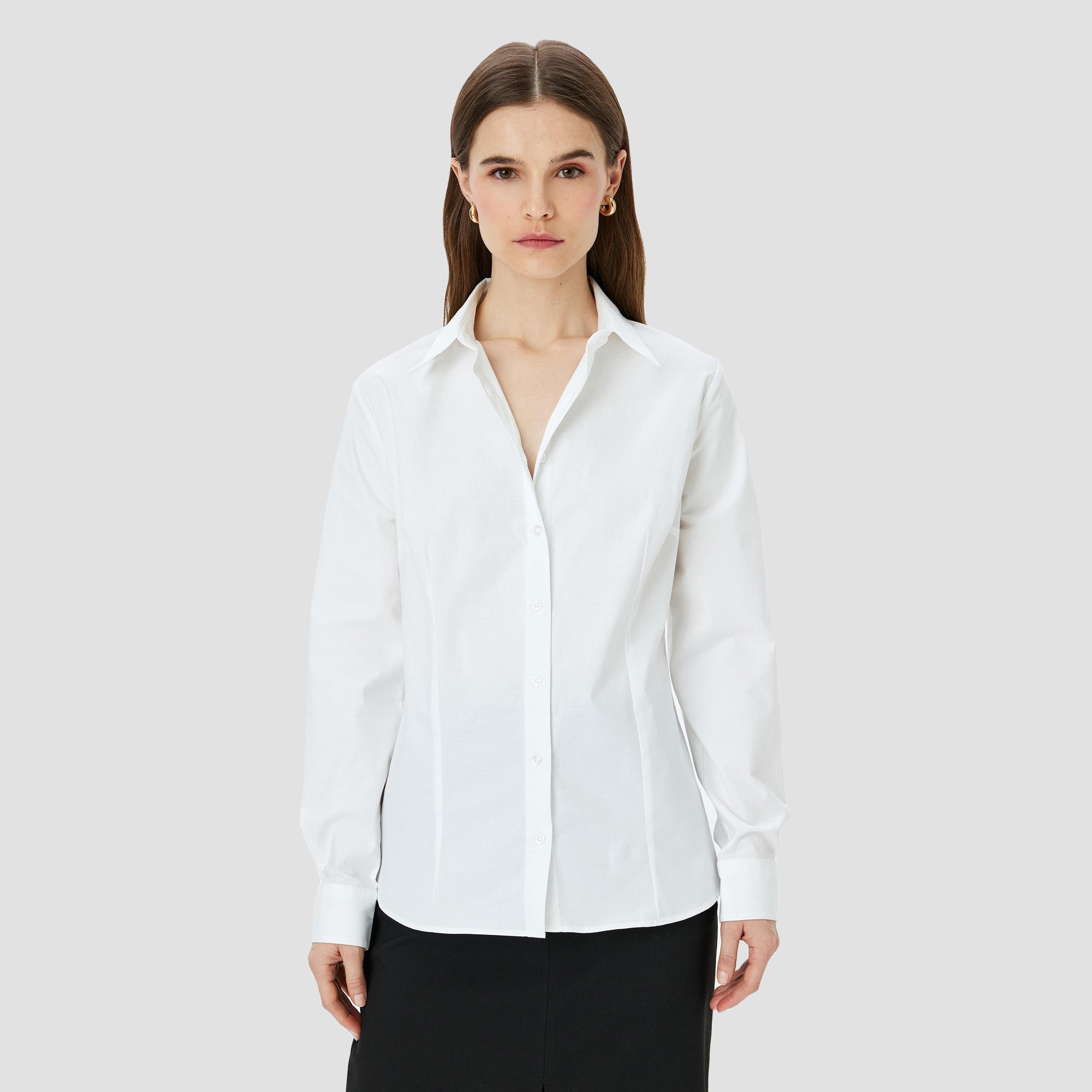 Koton White Plain Spread Collar Long Sleeves Women's Shirt-women-clothing-shirtsandblouses-shirts-image-1