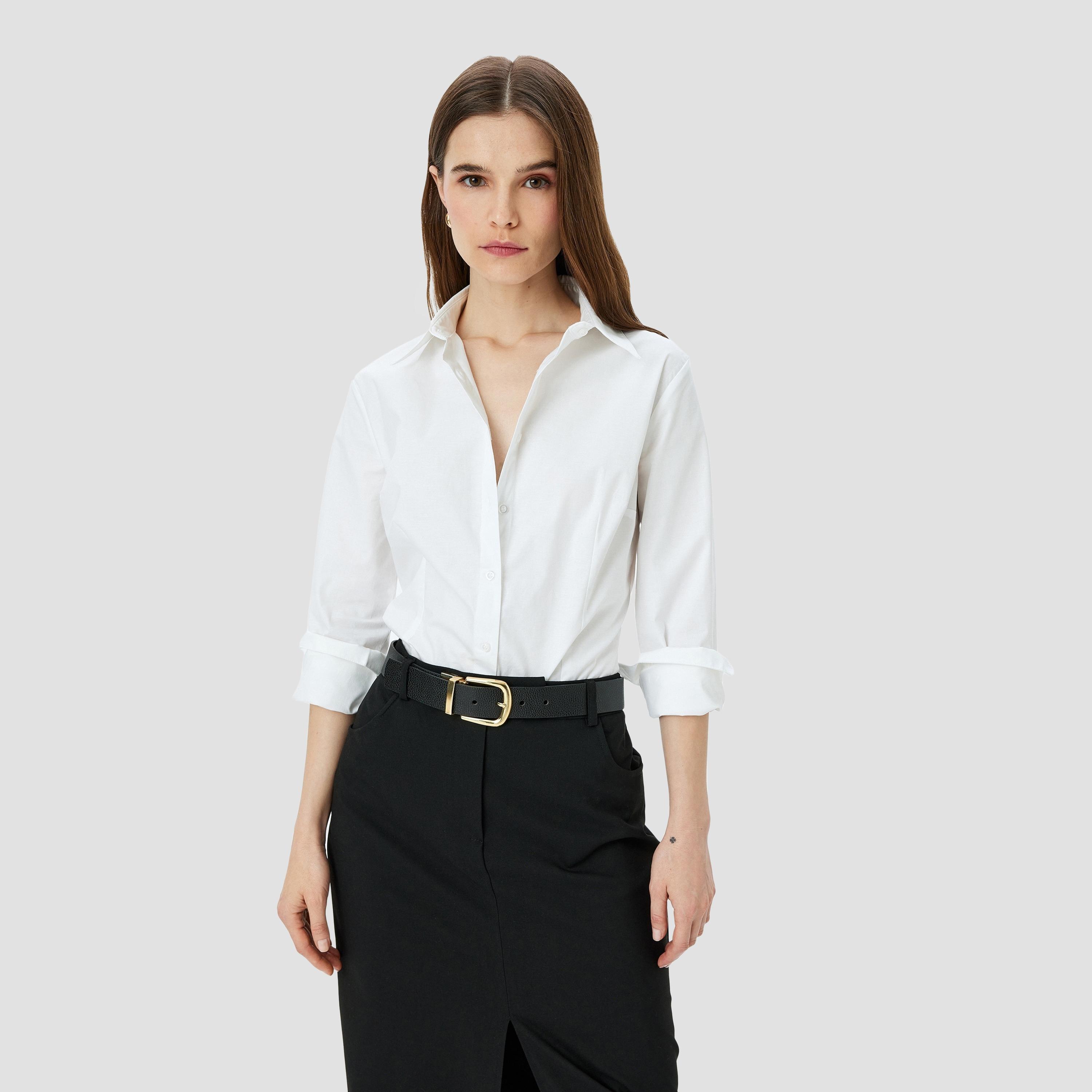 Koton White Plain Spread Collar Long Sleeves Women's Shirt-women-clothing-shirtsandblouses-shirts-image-2