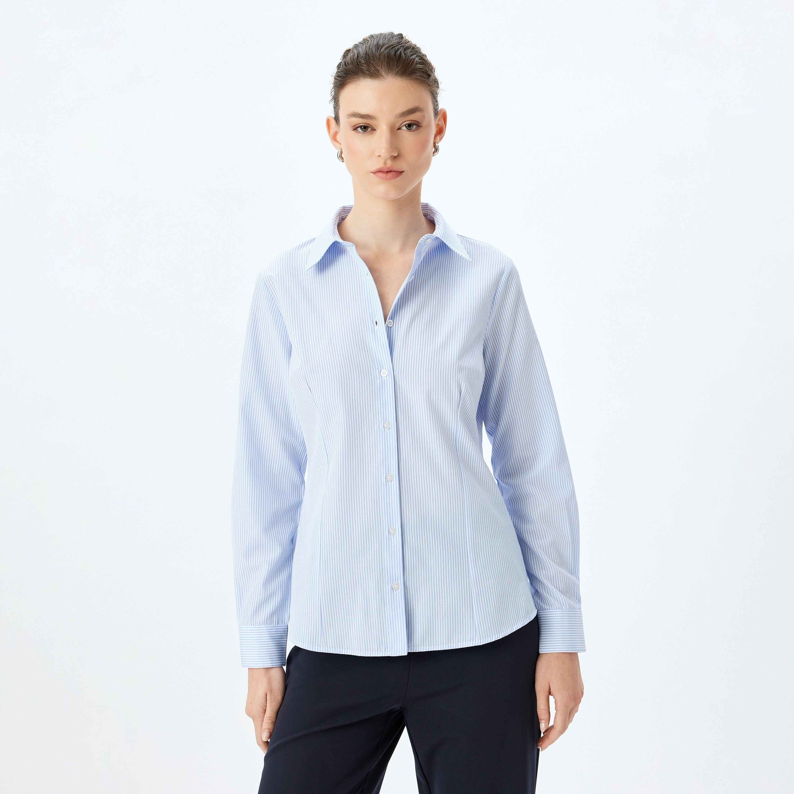 Koton Striped Spread Collar Long Sleeves Women's Shirt-women-clothing-shirtsandblouses-shirts-image-1