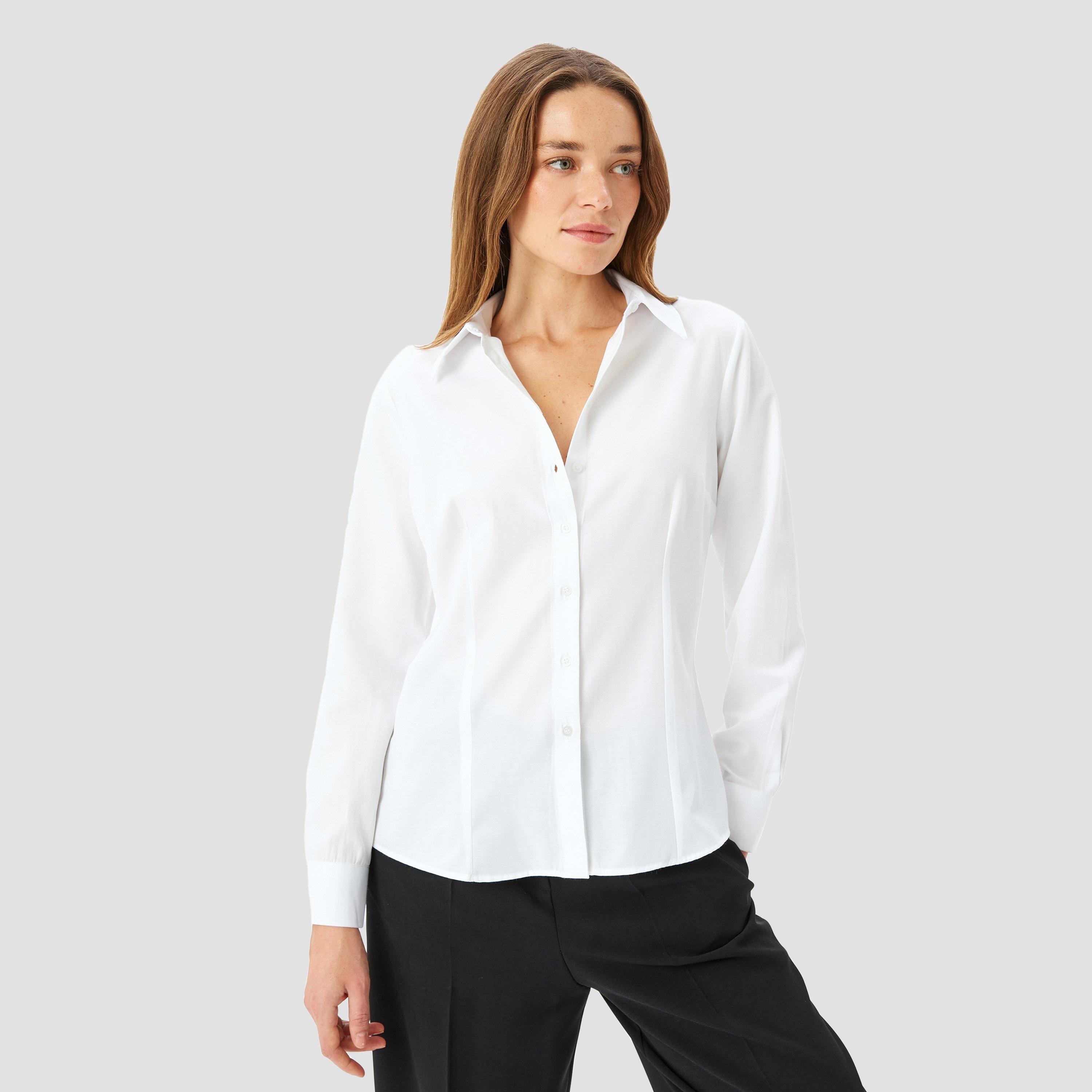 Koton White Plain Poplin Spread Collar Long Sleeves Women's Shirt-women-clothing-shirtsandblouses-shirts-image-1