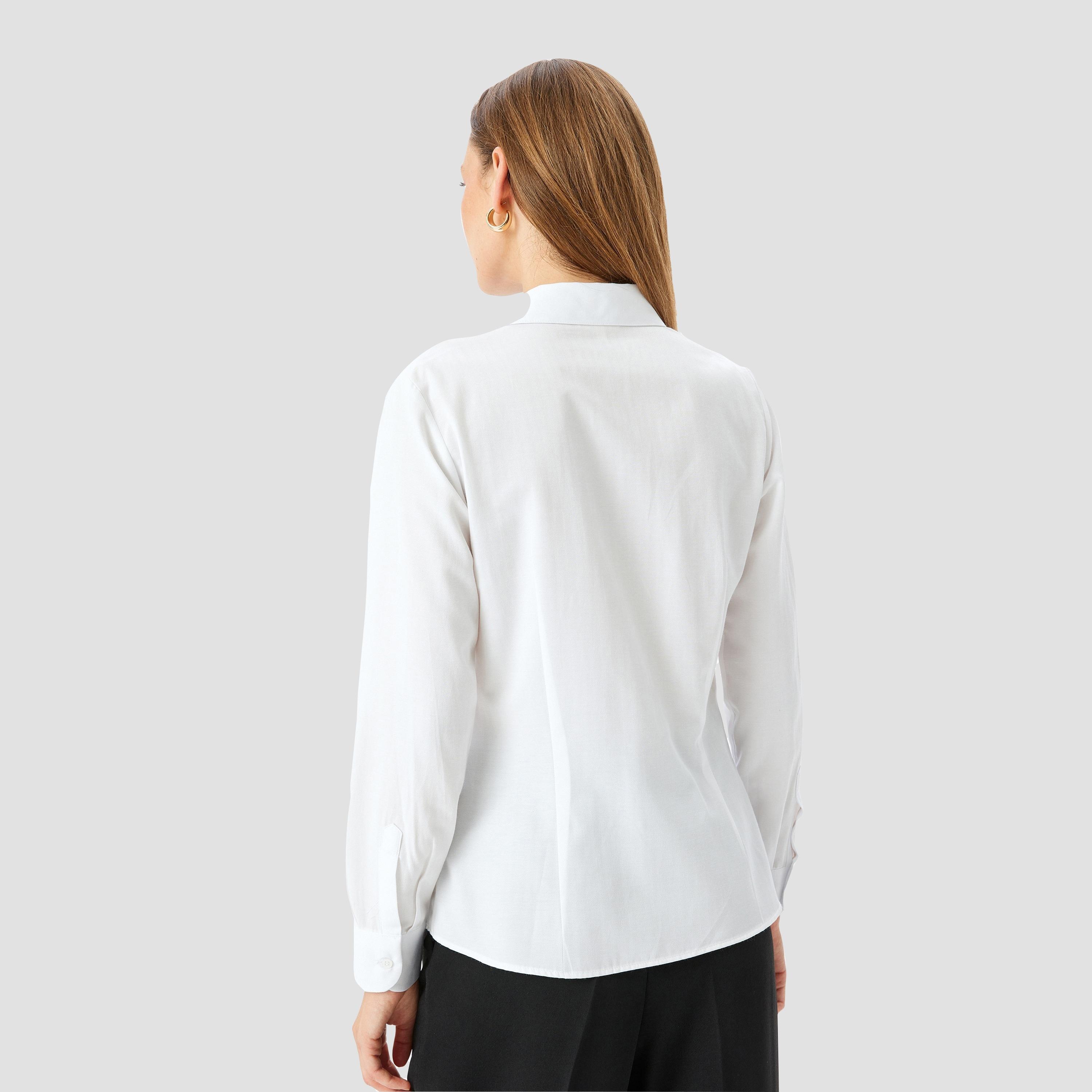 Koton White Plain Poplin Spread Collar Long Sleeves Women's Shirt-women-clothing-shirtsandblouses-shirts-image-3