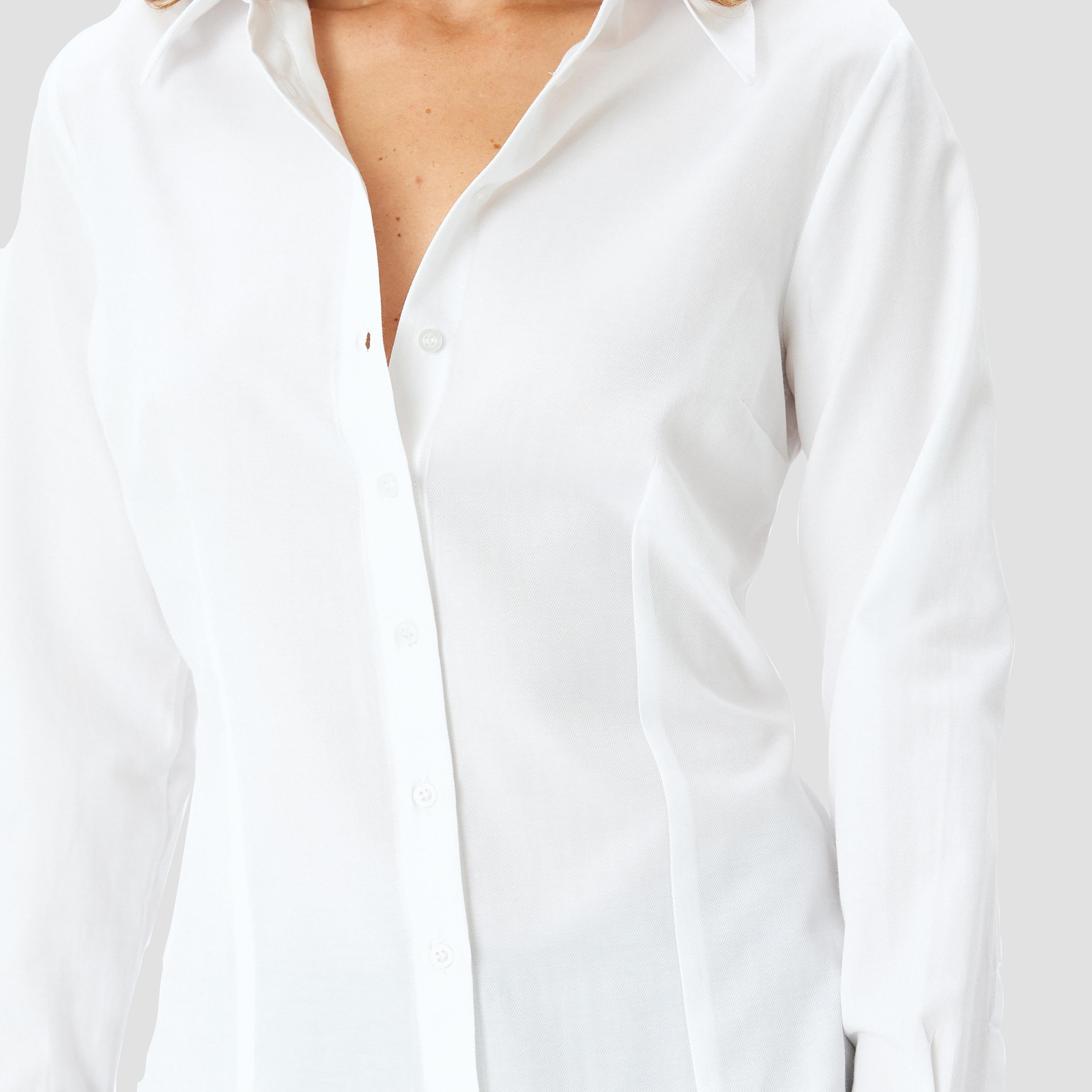 Koton White Plain Poplin Spread Collar Long Sleeves Women's Shirt-women-clothing-shirtsandblouses-shirts-image-4